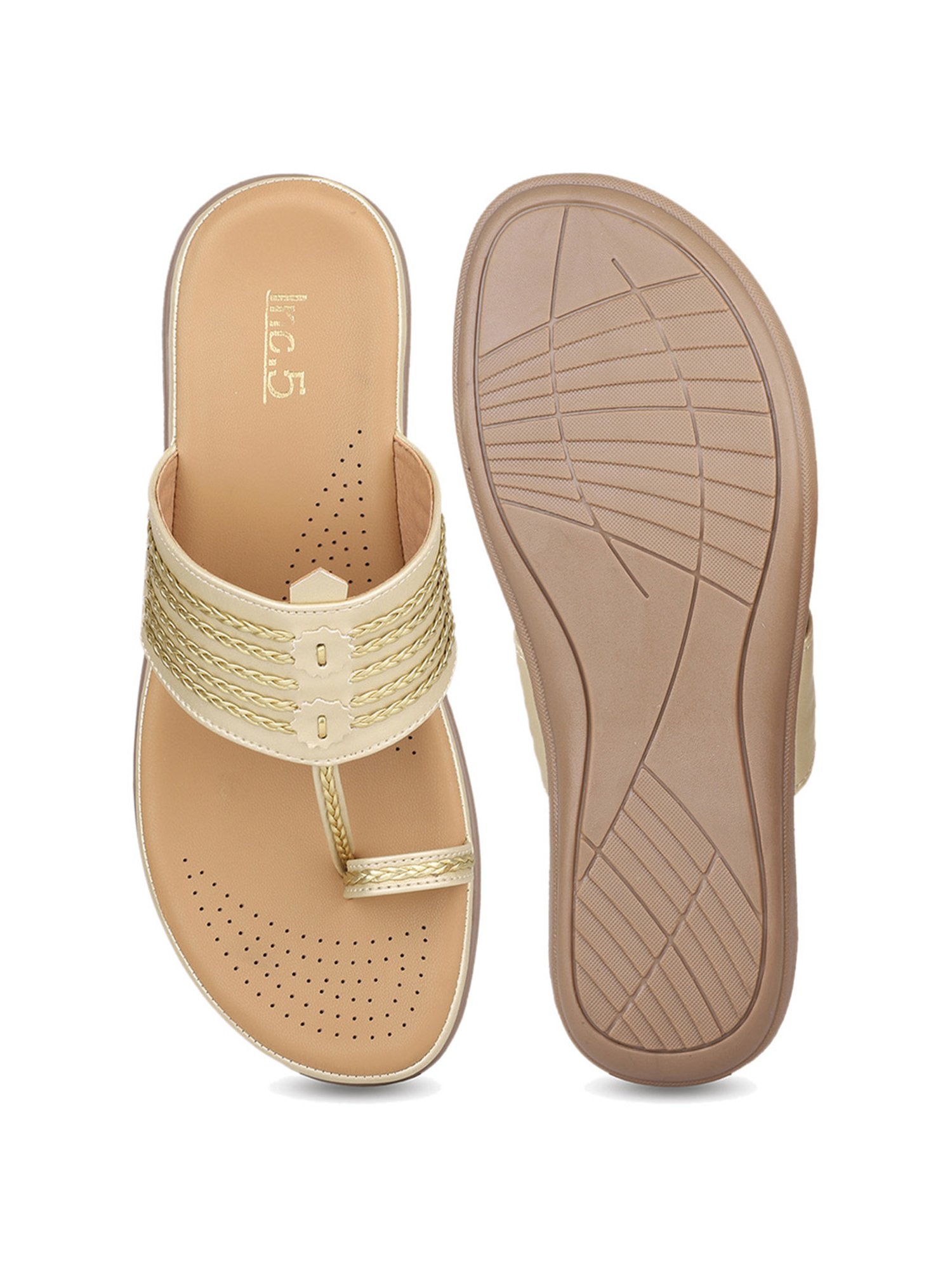 Inc.5 Women's Gold Kolhapuri Sandals