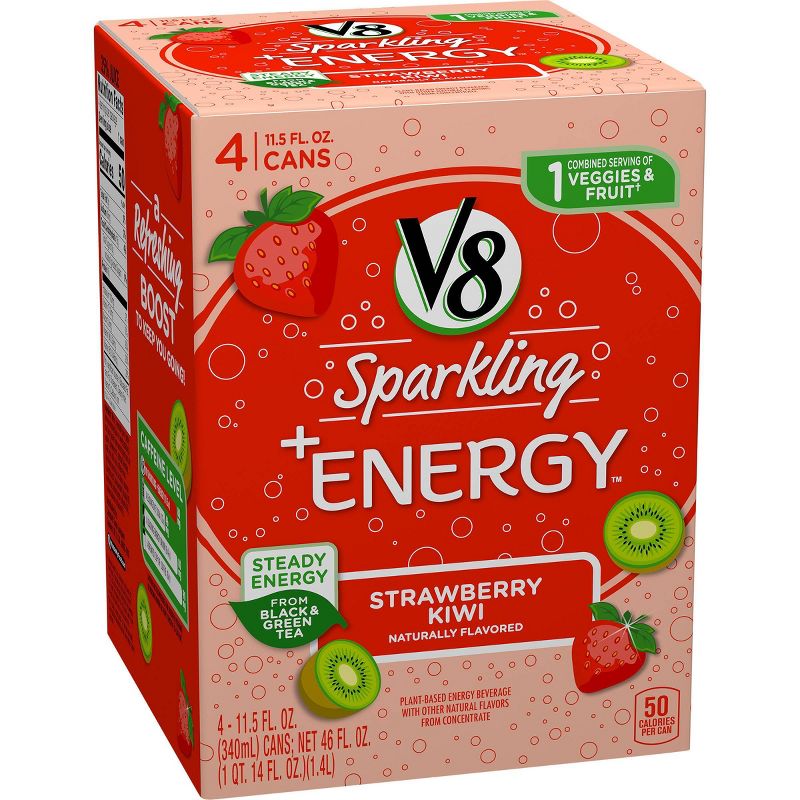 V8 Sparkling +Energy Strawberry Kiwi Juice Drink - 4pk/11.5 fl oz Cans