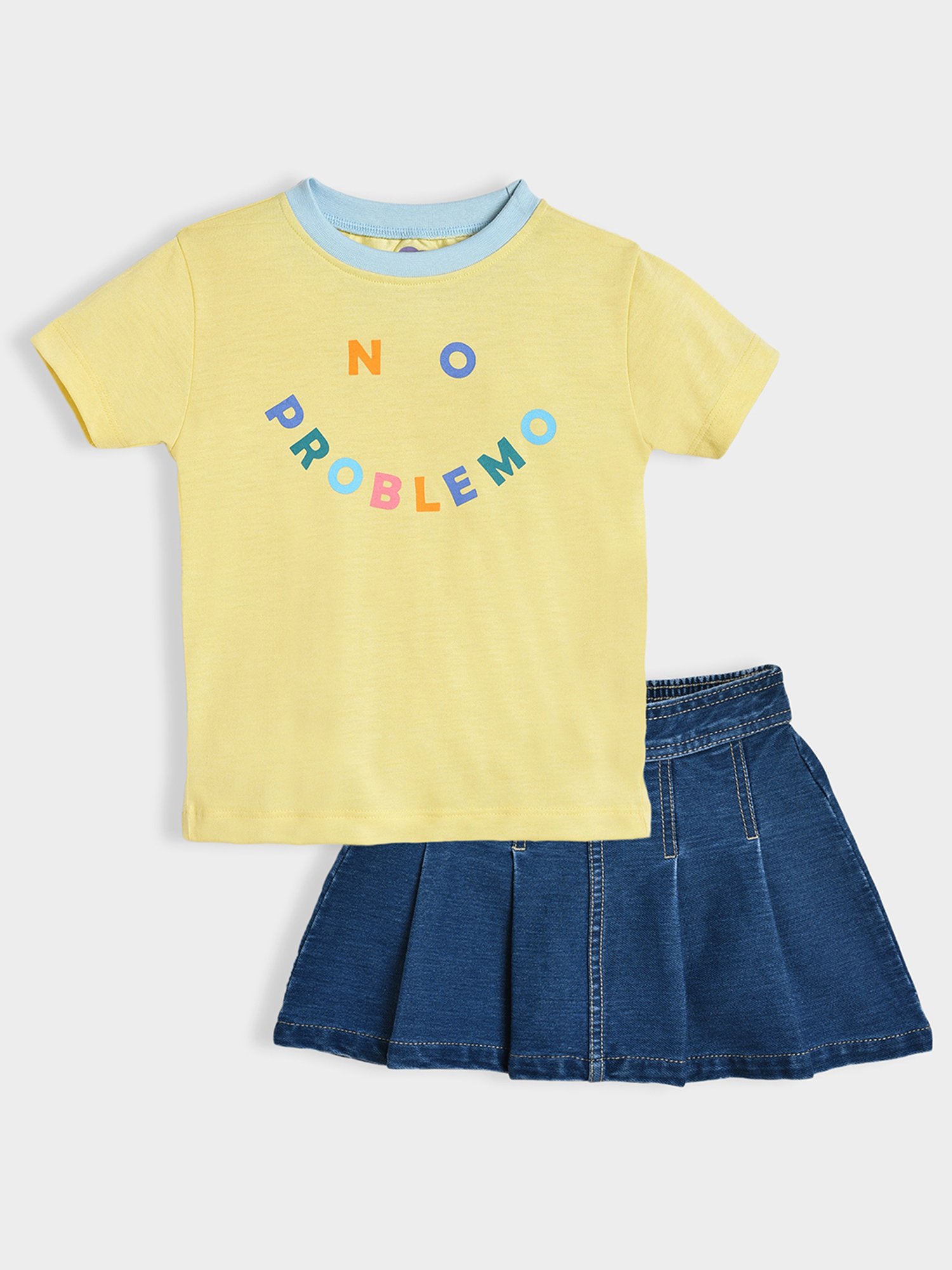MiArcus Kids Yellow & Blue Printed Top with Skirt