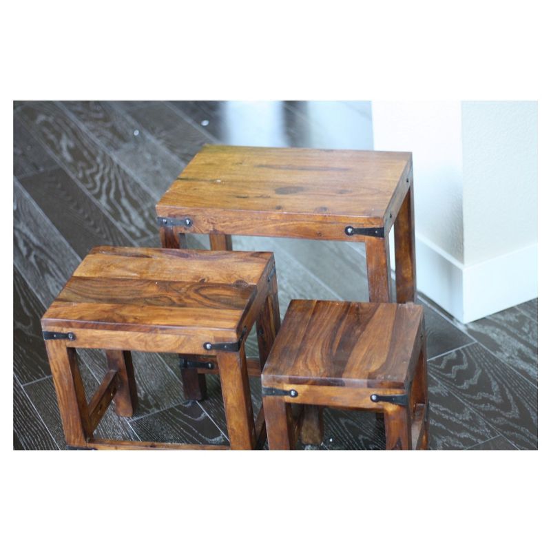3pc Handcrafted Rustic Nesting Tables Natural - Timbergirl