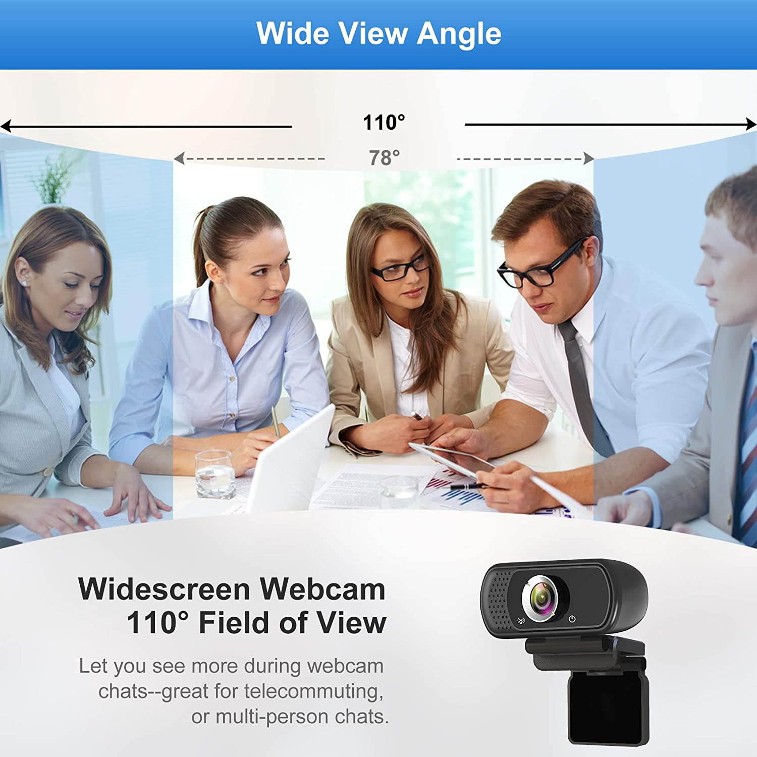 Webcam 1080P,HD Webcam with Microphone,PC Laptop Desktop USB Webcams with 110 Degree Wide Angle,Computer Web Camera with Rotatable Clip