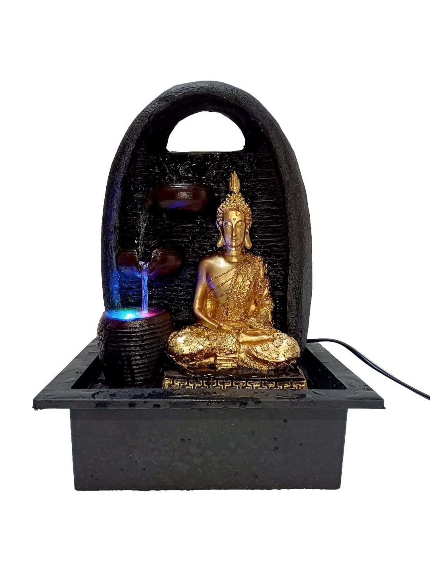 CHRONIKLE Golden & Brown Polyresin Meditating Buddha 3 Steps Waterfall Fountain