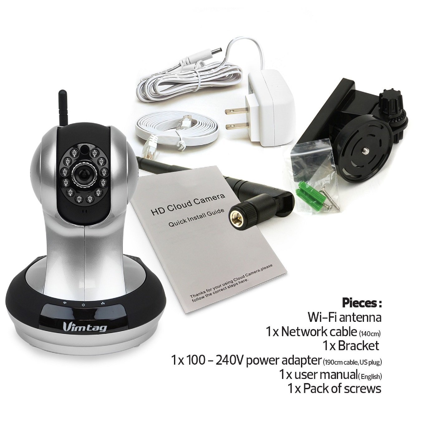 Vimtag VT-361 Super HD WiFi Video Monitoring Surveillance Security Camera, Plug/Play, Pan/Tilt with Two-Way Audio & Night Vision