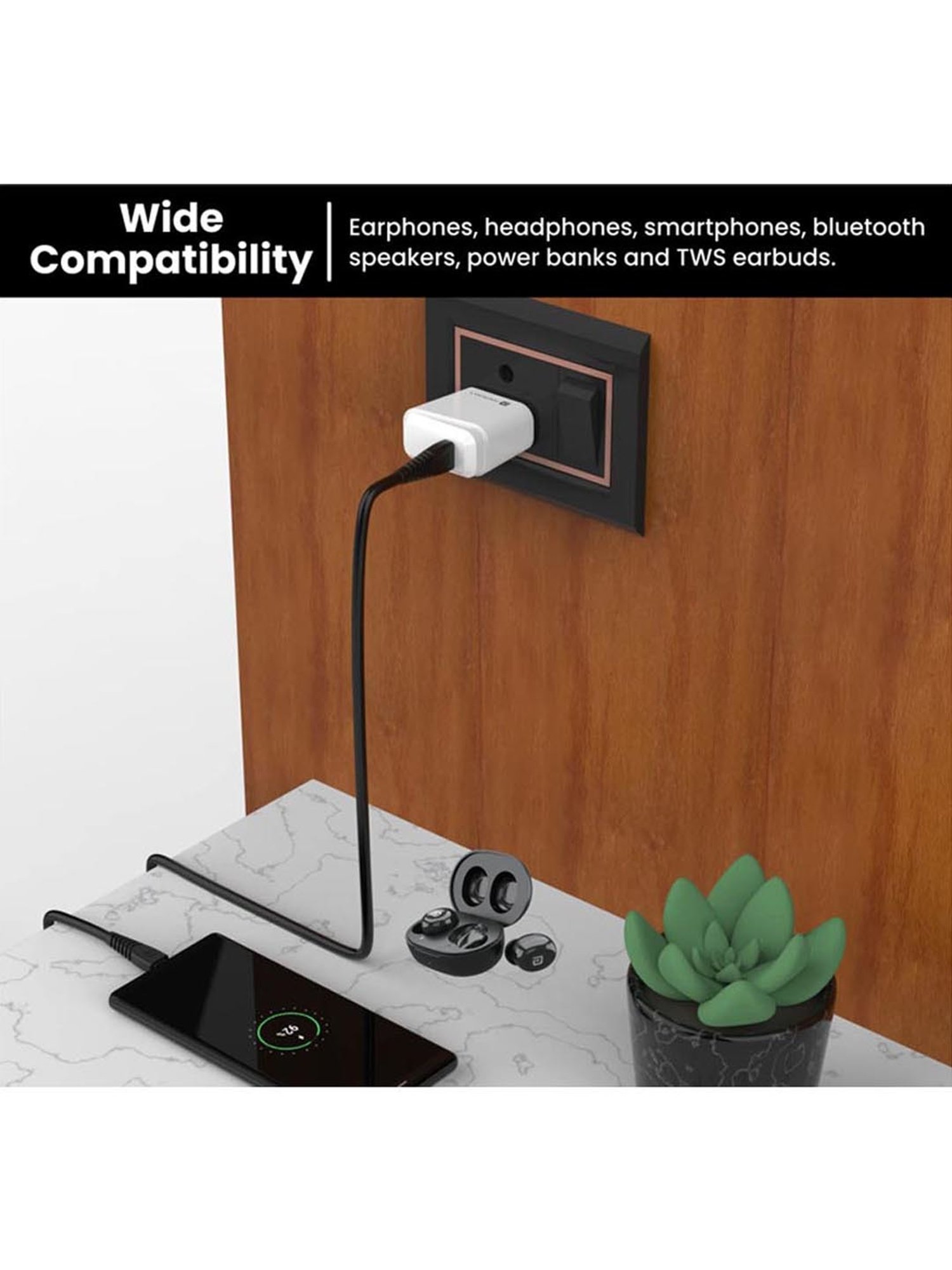 Portronics Adapto 41 C Charger with Type C USB Charging Cable (White)