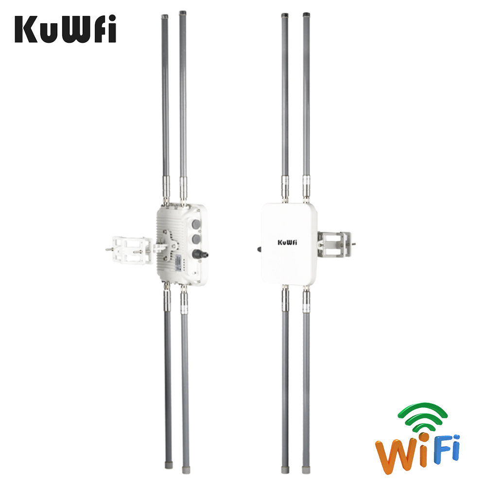 KuWFi Wireless Outdoor Access Point AP Router 1200Mbps Gigabit 802.11AC Dual Band WiFi with 4*8 dBi Antenna WiFi Cover Base Station High Power WiFi Coverage Support 48V PoE Power