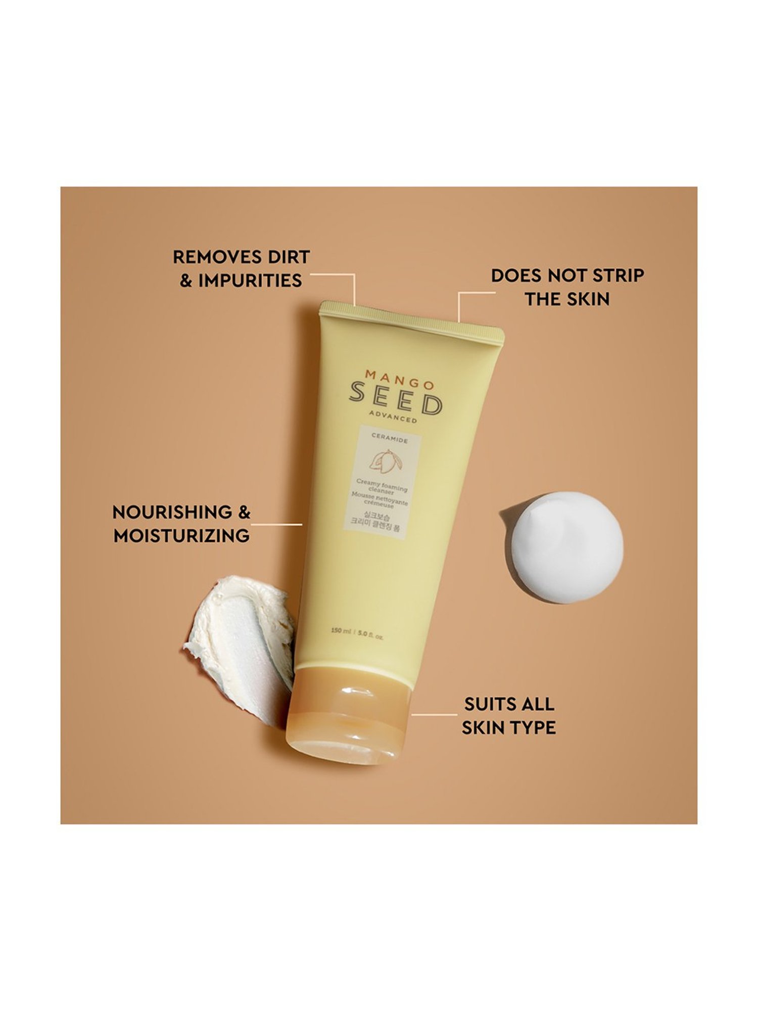 The Face Shop Mango Seed Creamy Foaming Cleanser with Ceramide & Shea Butter for Dry Skin - 150 ml