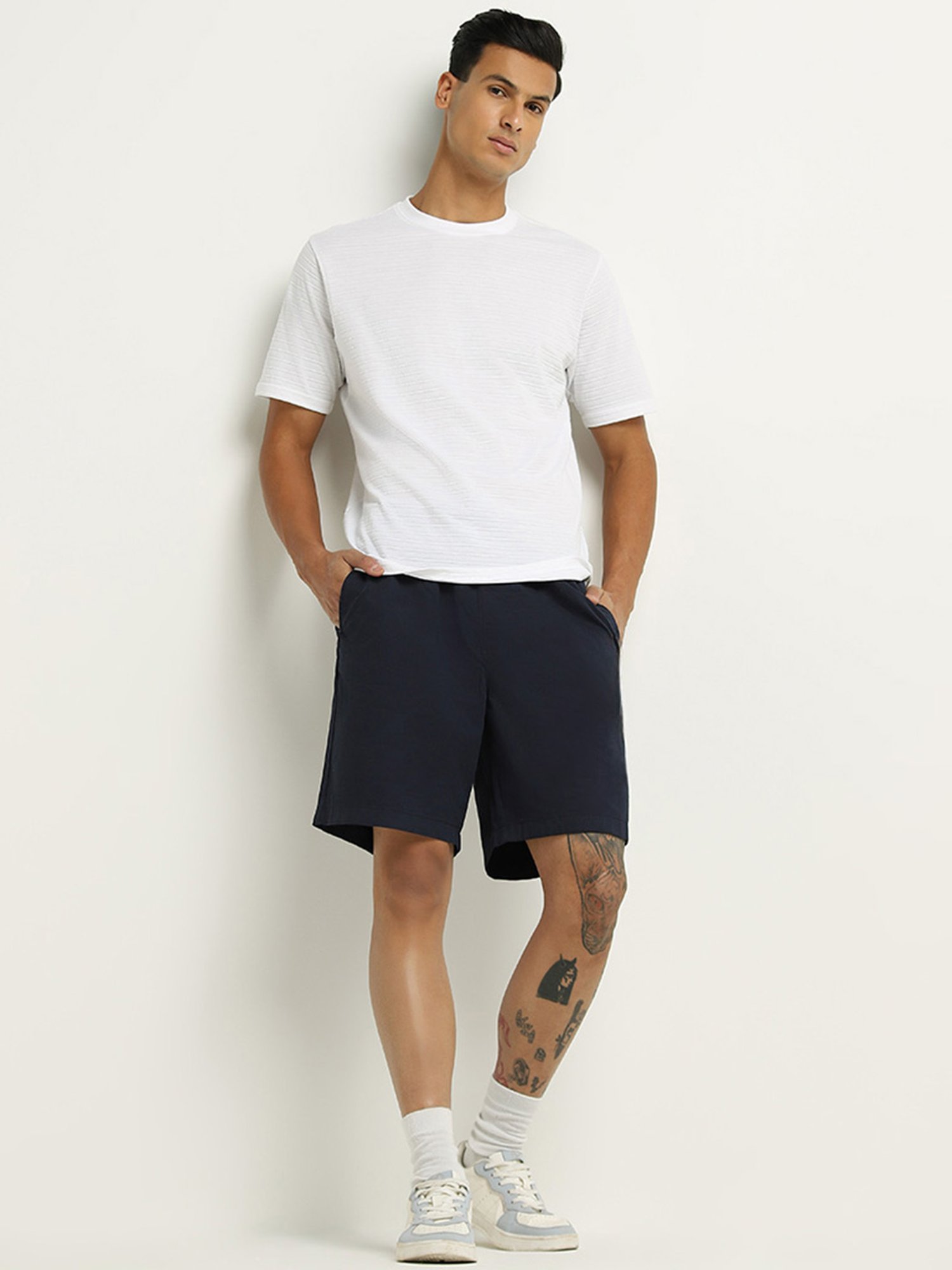 WES Lounge by Westside White Textured Relaxed Fit T-Shirt