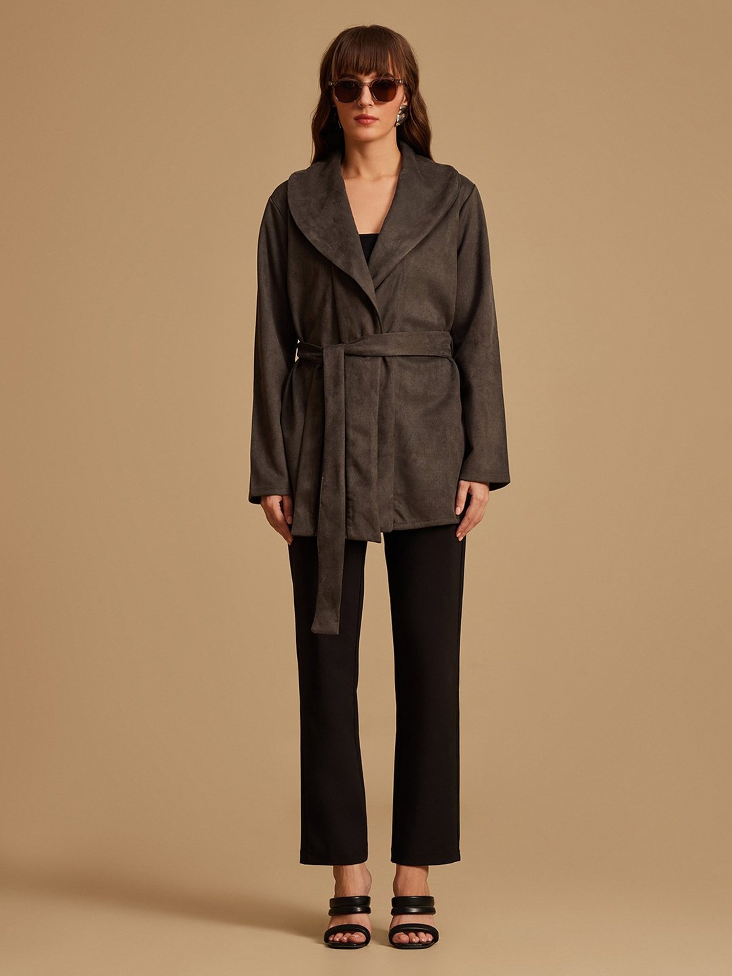 Kazo Shawl Collar Cape With Belt