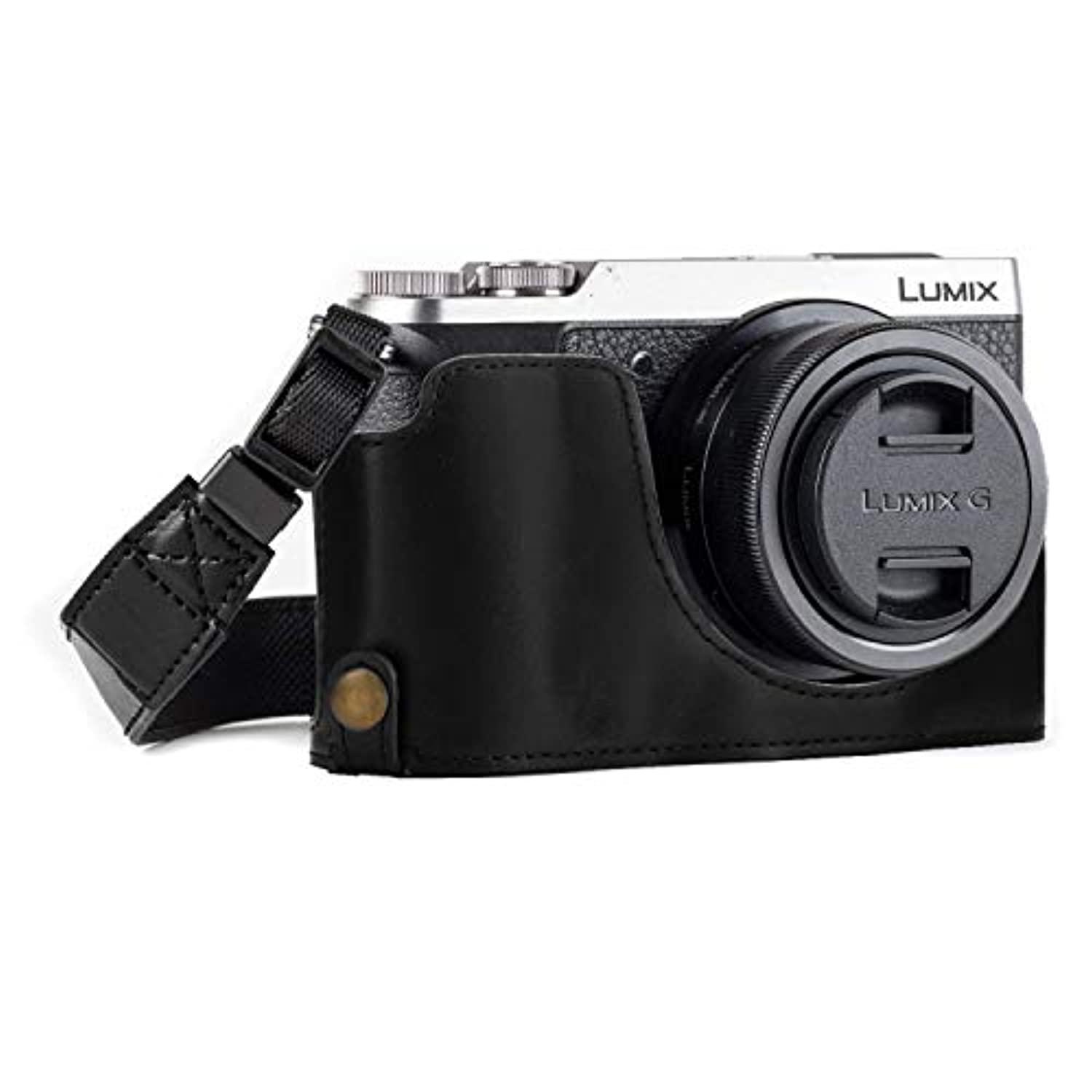 Megagear Ever Ready Leather camera Half case compatible with Panasonic Lumix DMc-gX85, gX80 - Black