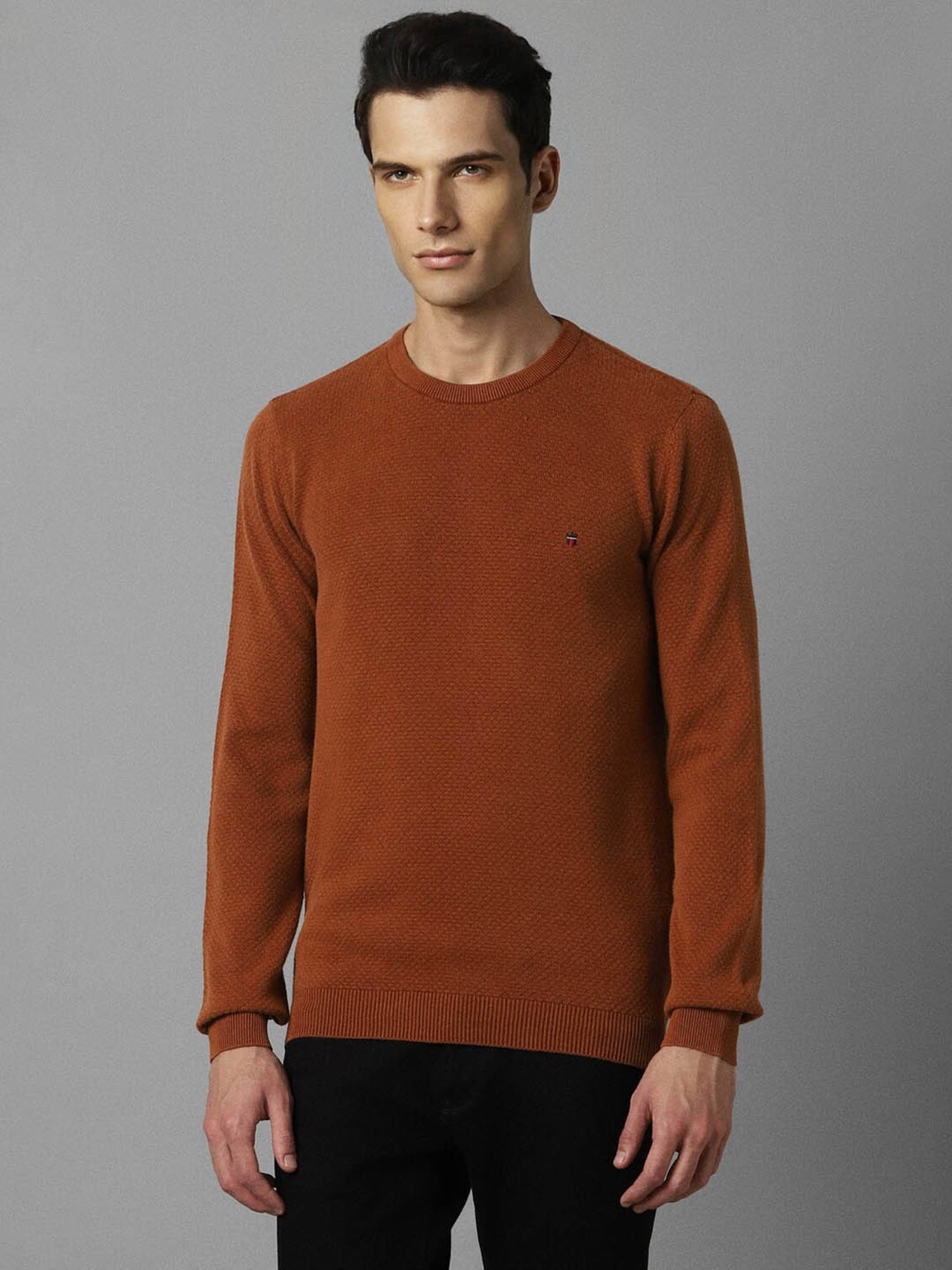 Louis Philippe Brown Cotton Regular Fit Sweater