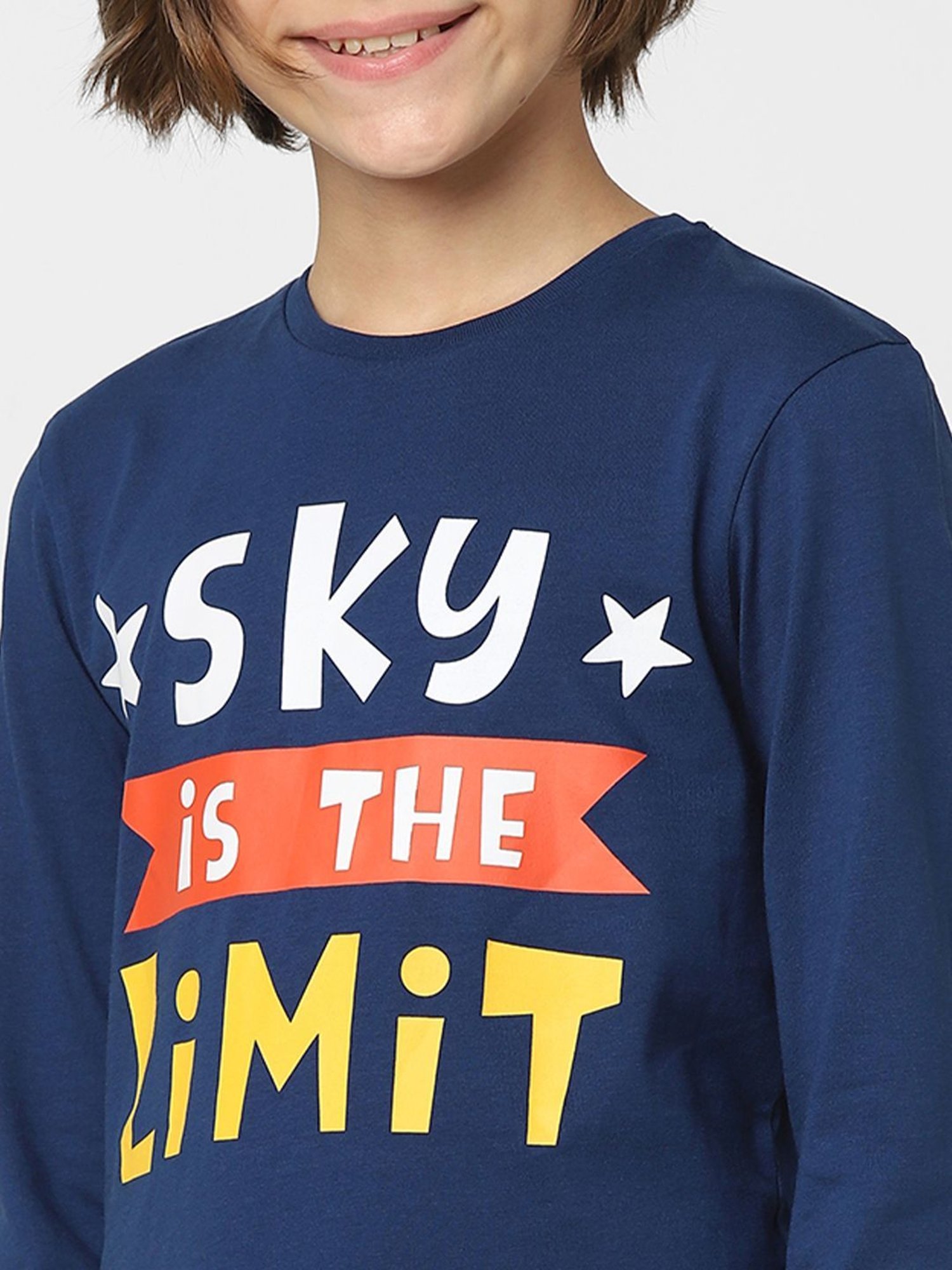 Jack & Jones Junior Navy & White Cotton Graphic Full Sleeves T-Shirt Set