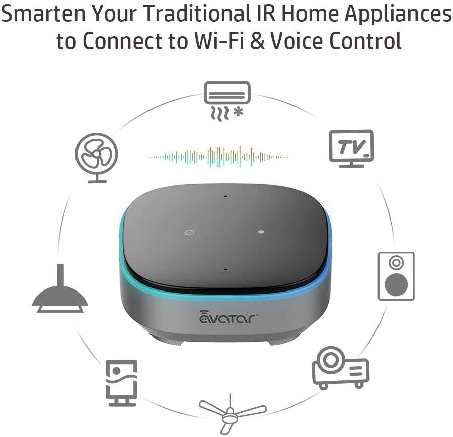 AvaCube Smart AI Voice Controller With Alexa Built-in and IR Remote , Voice Control Smart Home /Avatar Controls / Infrared Device,  Featured IR blaster for TV, STB, DVD, AC, Fan (AI Voice Hub)