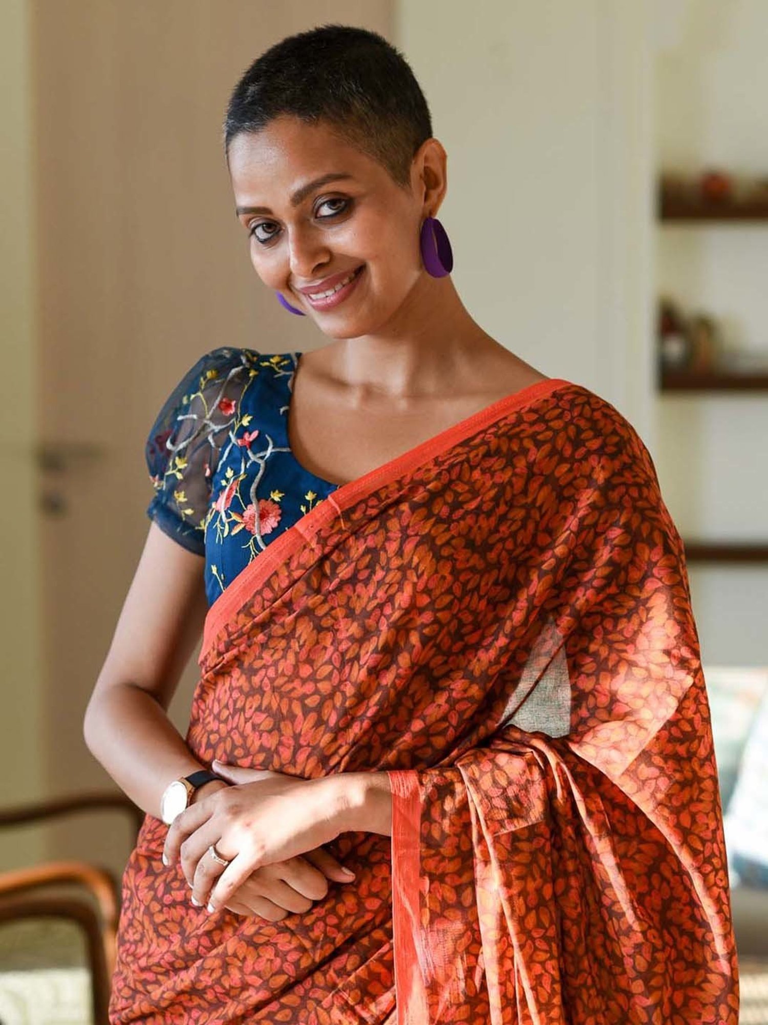 Suta Orange Pure Cotton Printed Saree