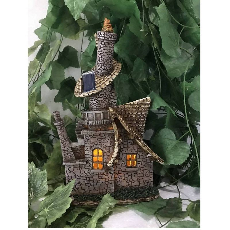 13" Polyresin Solar Fairy Garden House with Crooked Rood and Light Brown - Hi-Line Gift