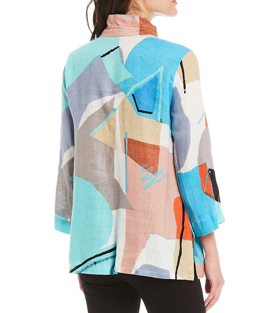 Ali Miles Abstract Print Linen Pocket Blouse