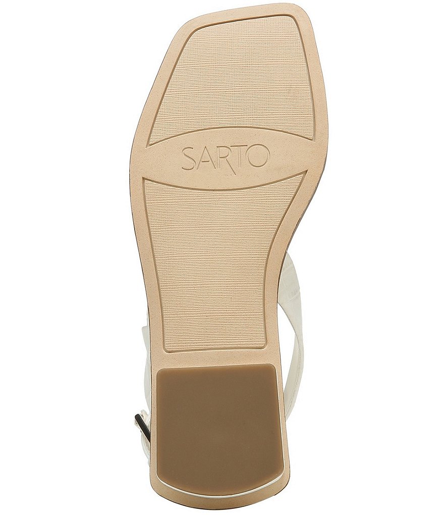 Sarto by Franco Sarto Ema 2 Ankle Strap Croco Print Leather Square Toe Flat Sandals