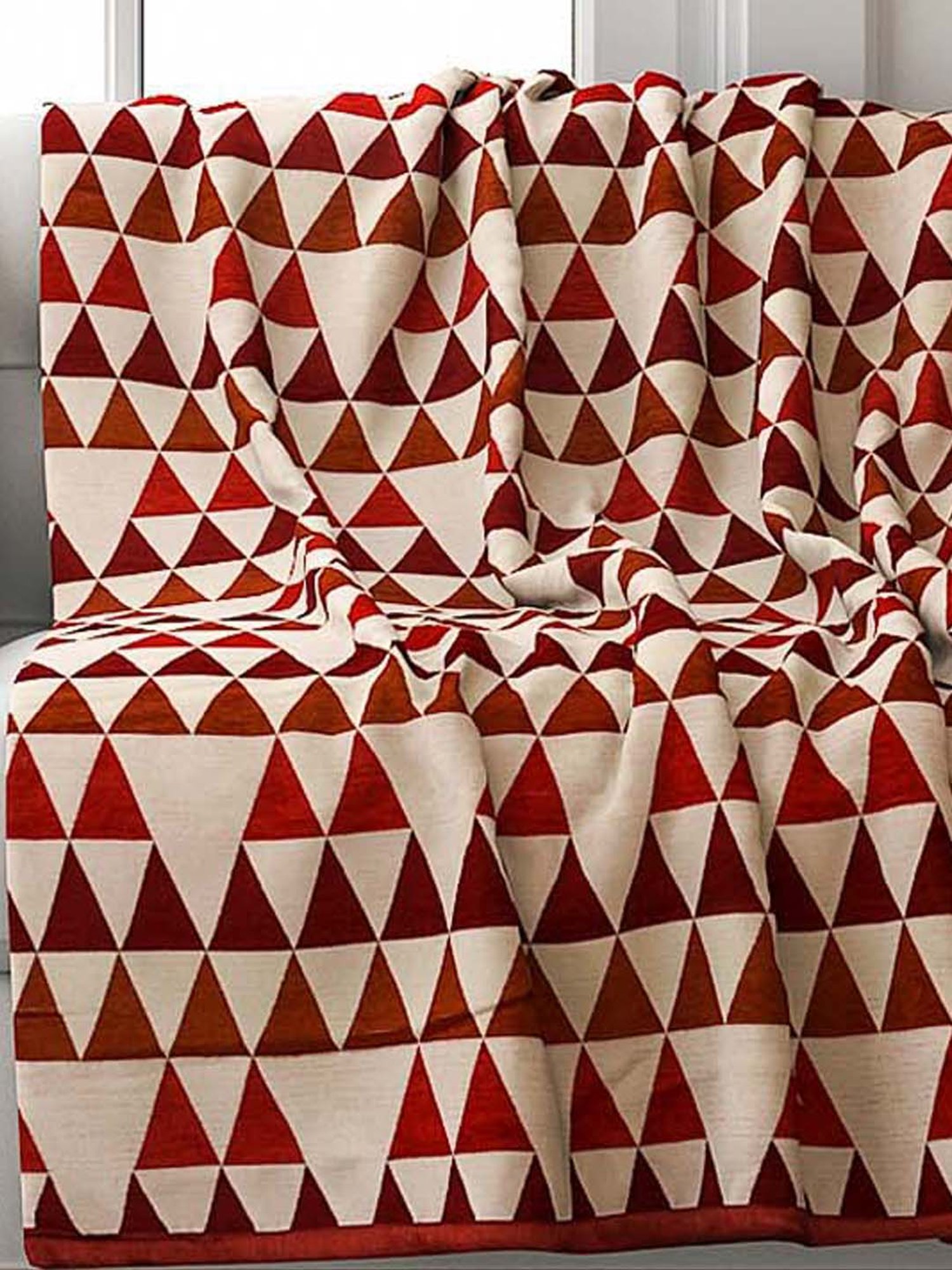 Saral Home Red & Beige Chenille Decorative Sofa Covers - Set of 2