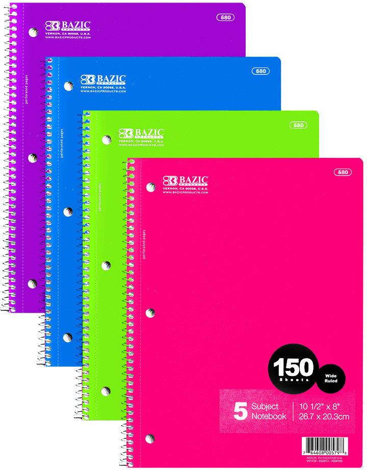 Bazic 580- 24 withR 150 Ct. 5- Subject Spiral Notebook- Pack of 24