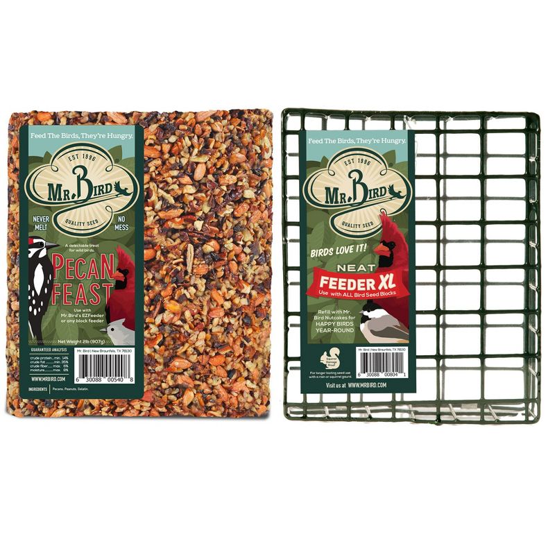 Home & Garden 8.0" Large Pecan Cake & Cage Starter Set/2 No Mess Melt Wild Bird Mr Bird  -  Bird And Wildlife Food
