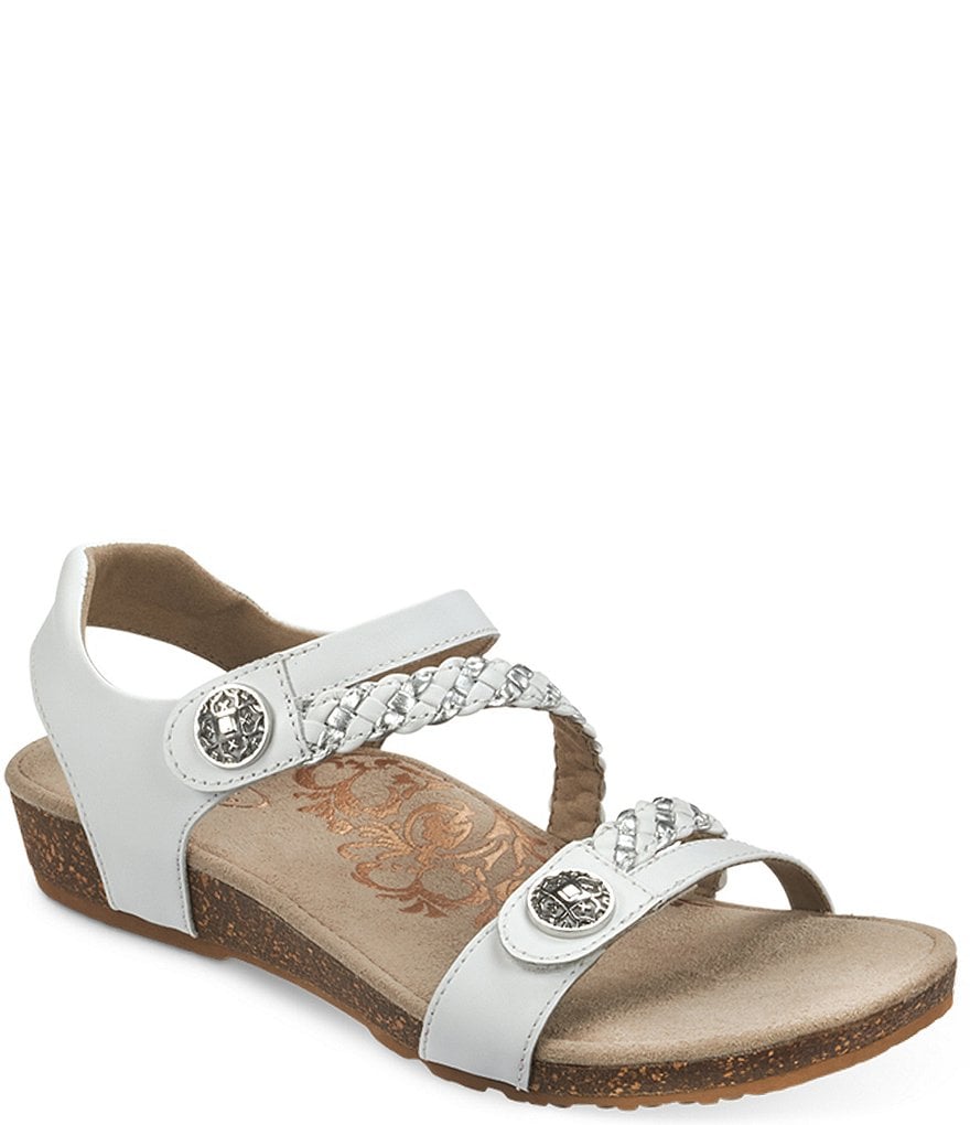 Aetrex Jillian Braided Leather Cork Wedge Sandals