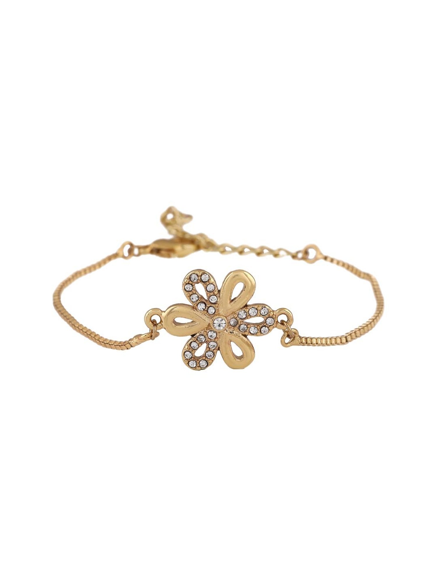 Estele Gold-Plated Flower with Crystals Chain Bracelet for Women