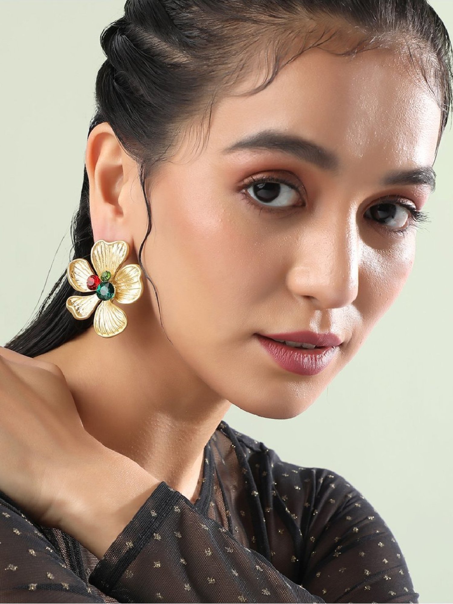 Sohi Women's Luminous Petal Stud Earrings  Multicolour