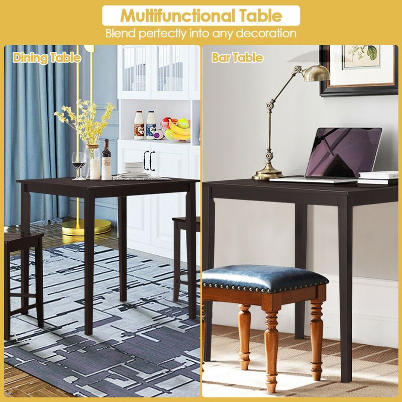 Costway 3-Piece Kitchen Dining Set Counter-Height Square Table with 2 Chairs Rubber Wood Espresso