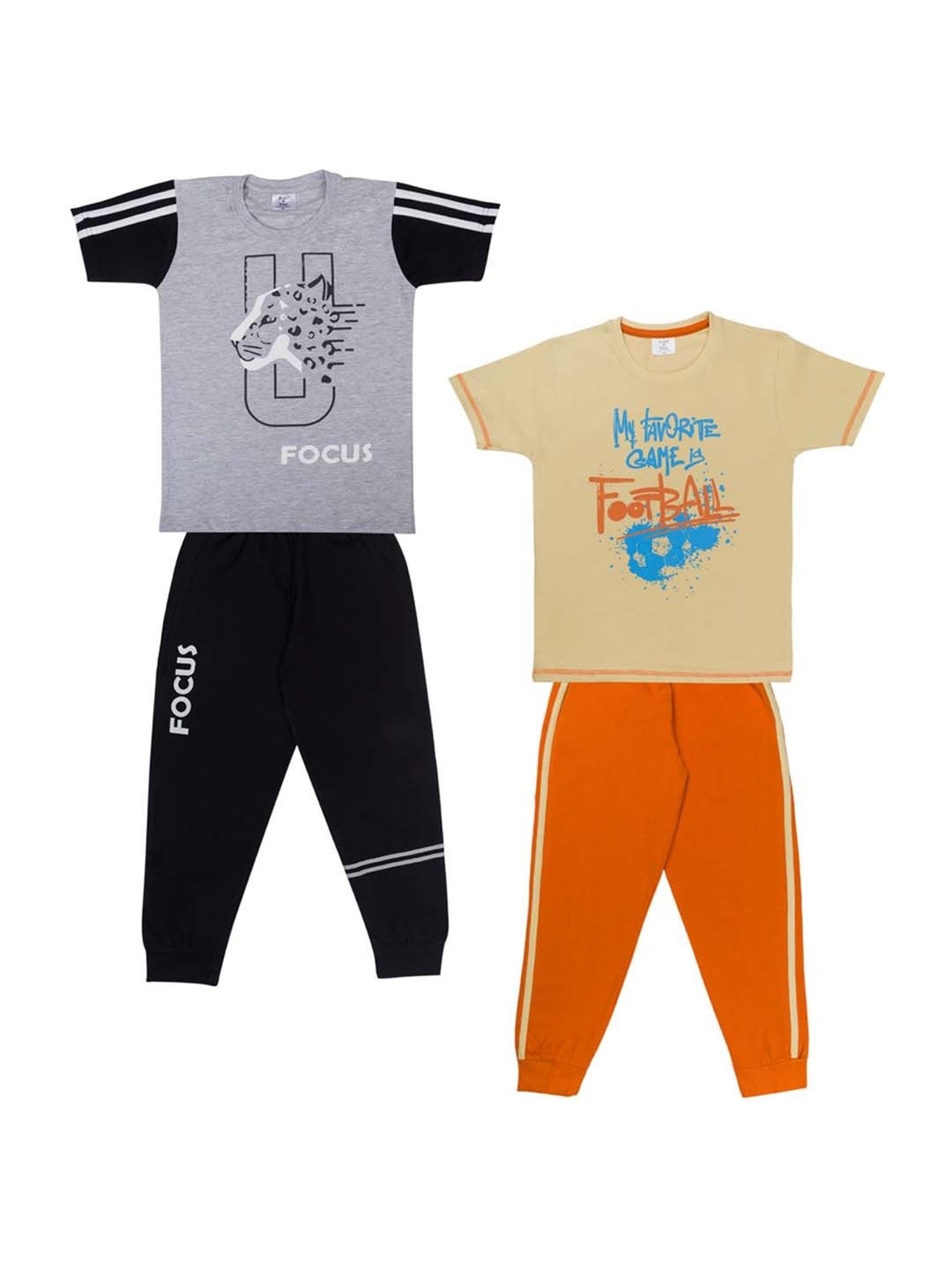 Todd N Teen Kids Grey & Cream Cotton Printed T-Shirt & Pants - Pack of 2