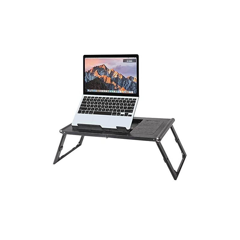 Foldable Laptop Bed Tray Tablet Charging Table Adjustable Lap Desk with Builtin 10000mAh Rechargeable Power Bank and LED Light Portable Laptop Table Breakfast Food Table Reading Desk Black