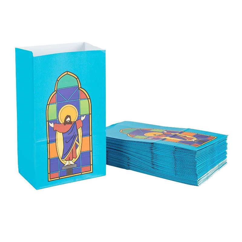 Blue Panda 36-Pack Blue Jesus Design Paper Party Bags Religious Party Medium Gift Bags, 5.1 x 8.75 x 3.25 in