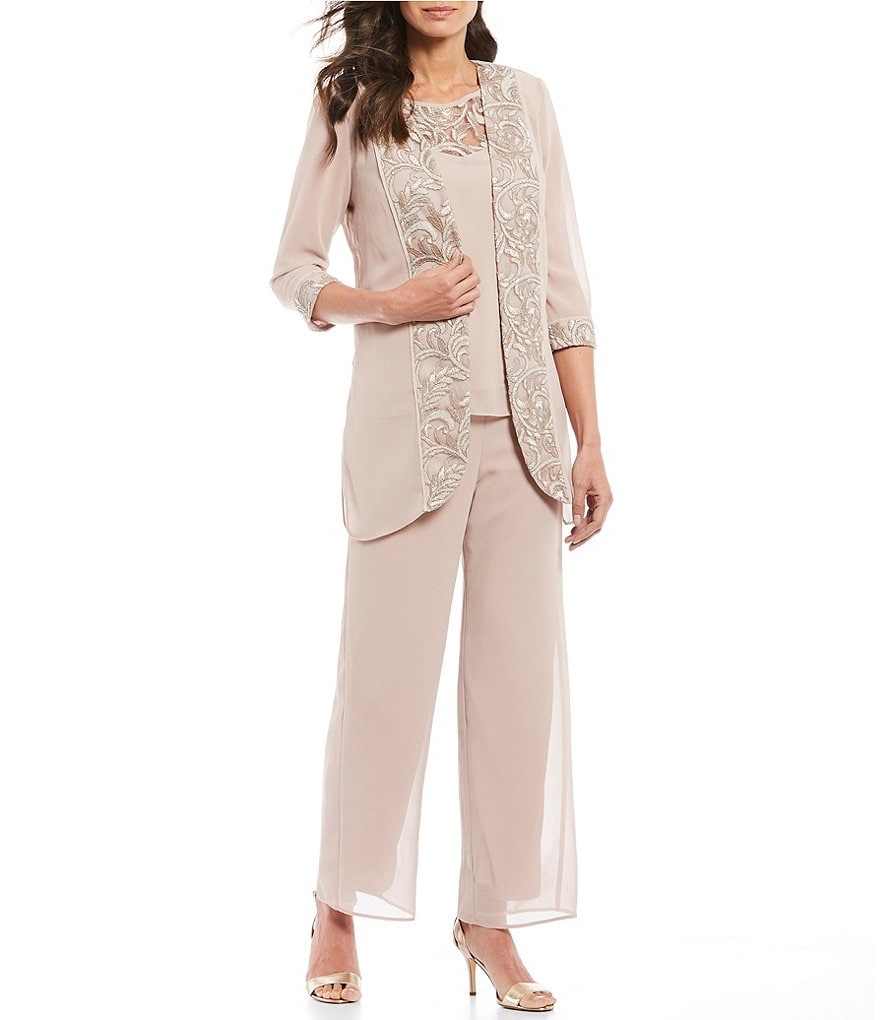 Le Bos 3-Piece Embroidered Trim Duster Pant Set