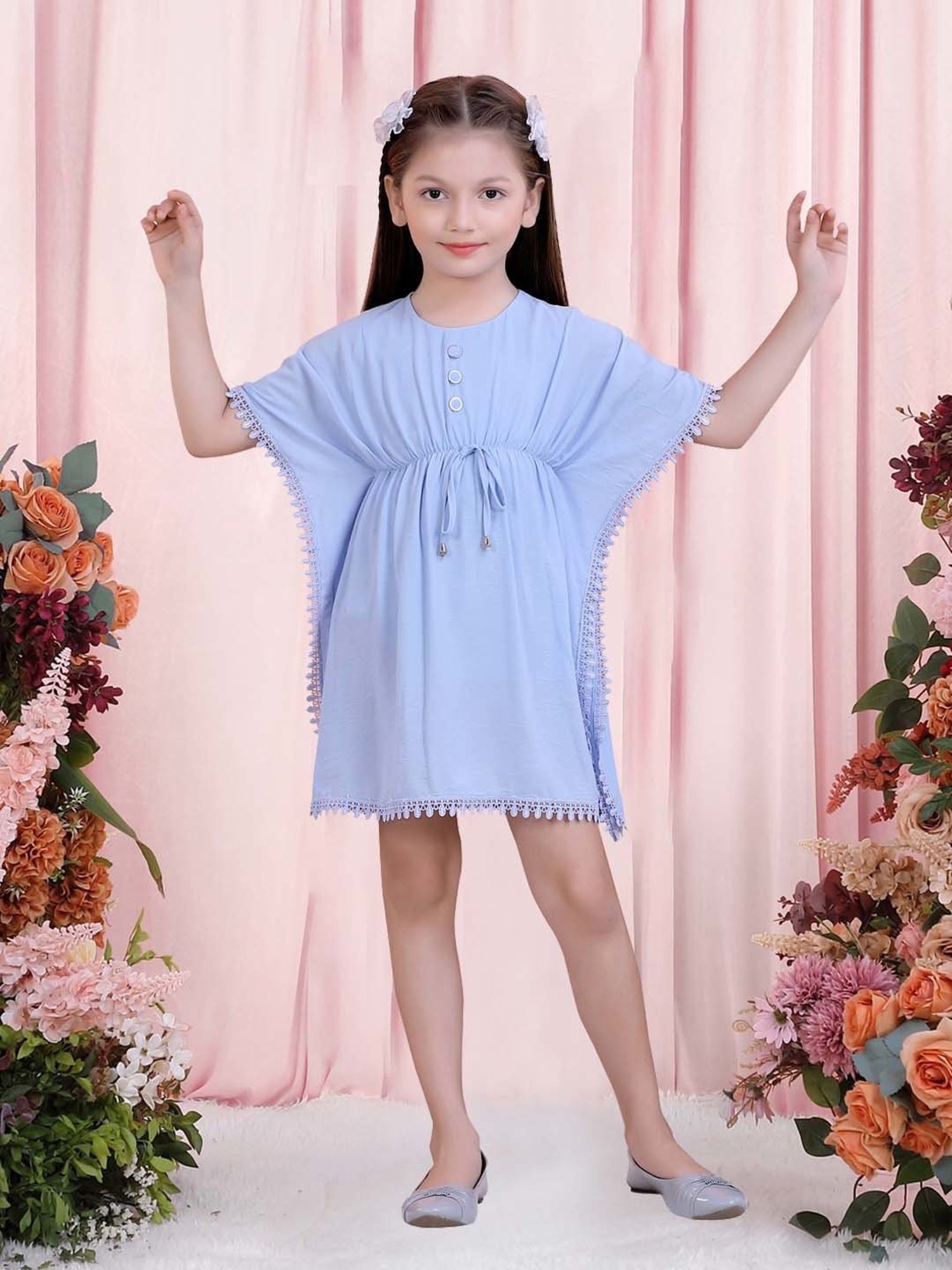 poplins Kids Blue Cotton Regular Fit Dress
