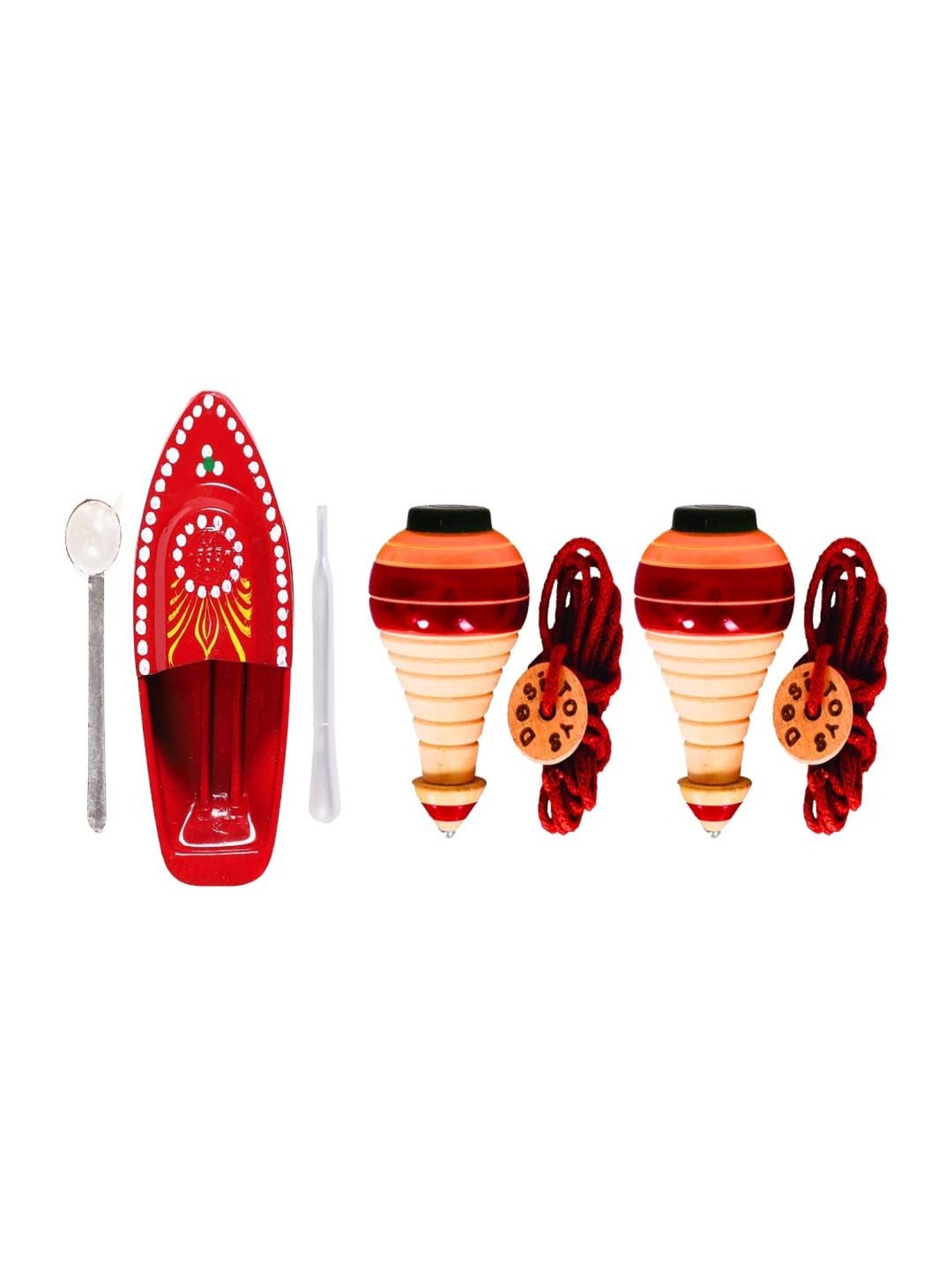 Desi Toys Kids Multicolor Wooden Steam Boat & Spinning Top Set