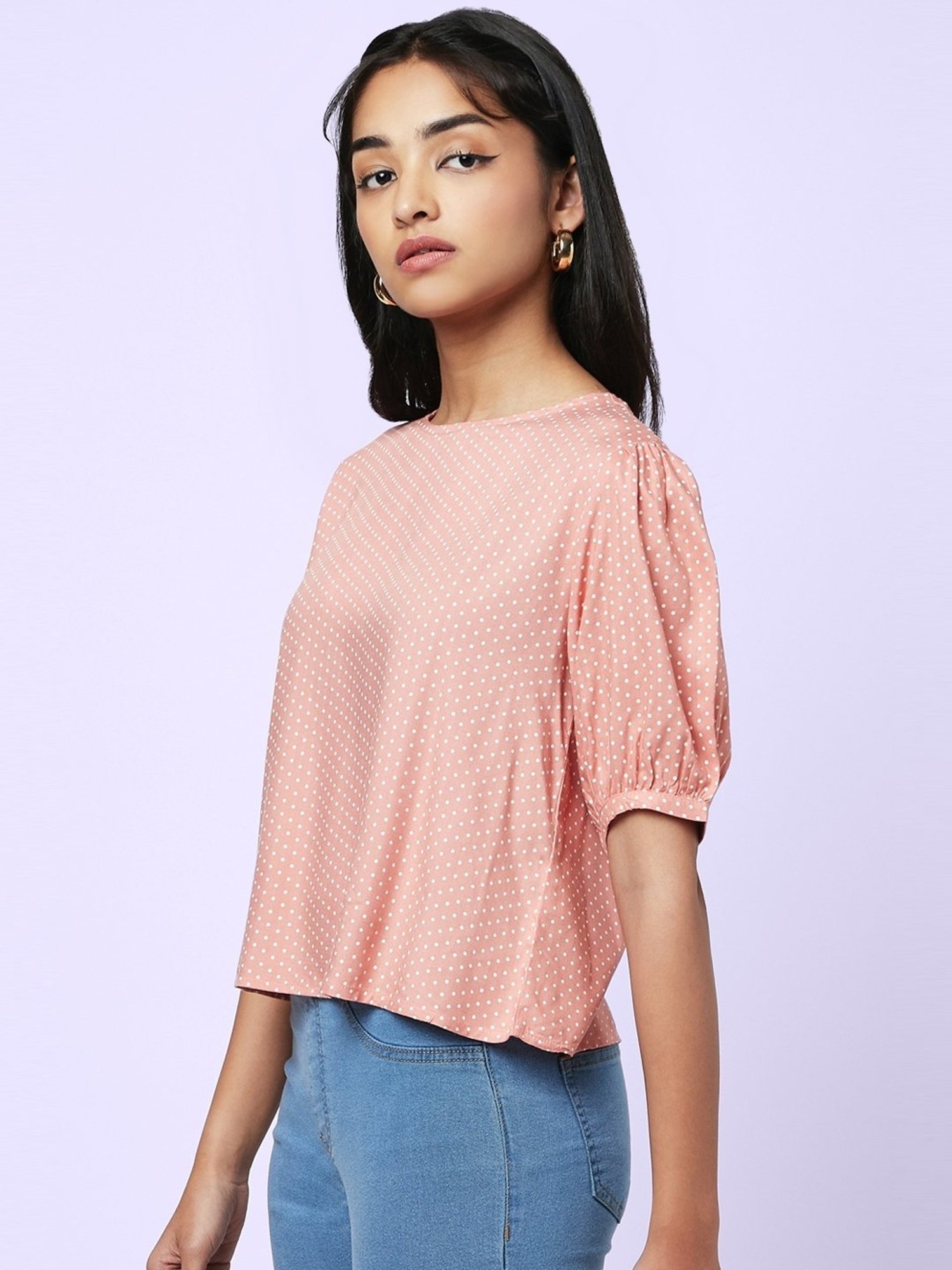 YU by Pantaloons Peach Polka Dots Top