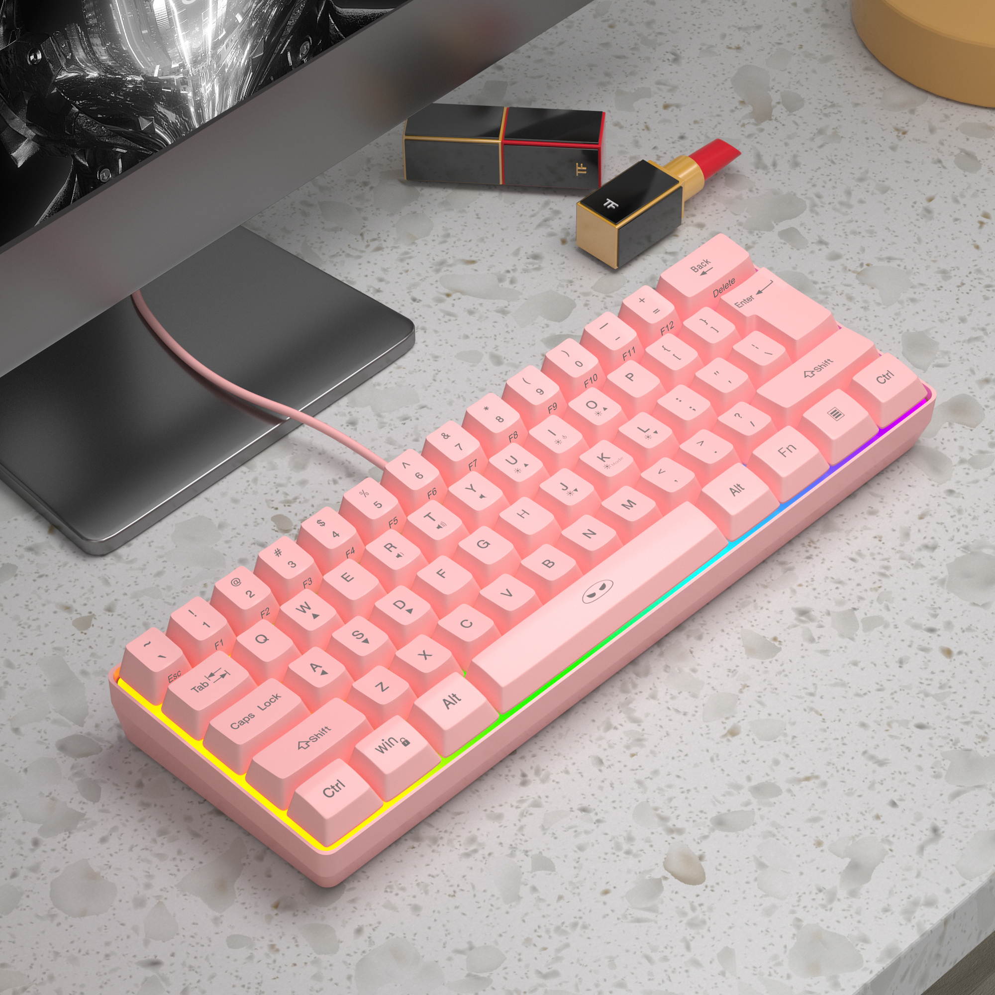 MageGee TS91 Mini 60% Gaming/Office Keyboard,Waterproof Keycap Type Wired RGB Backlit Compact Computer Keyboard for Windows/Mac/Laptop