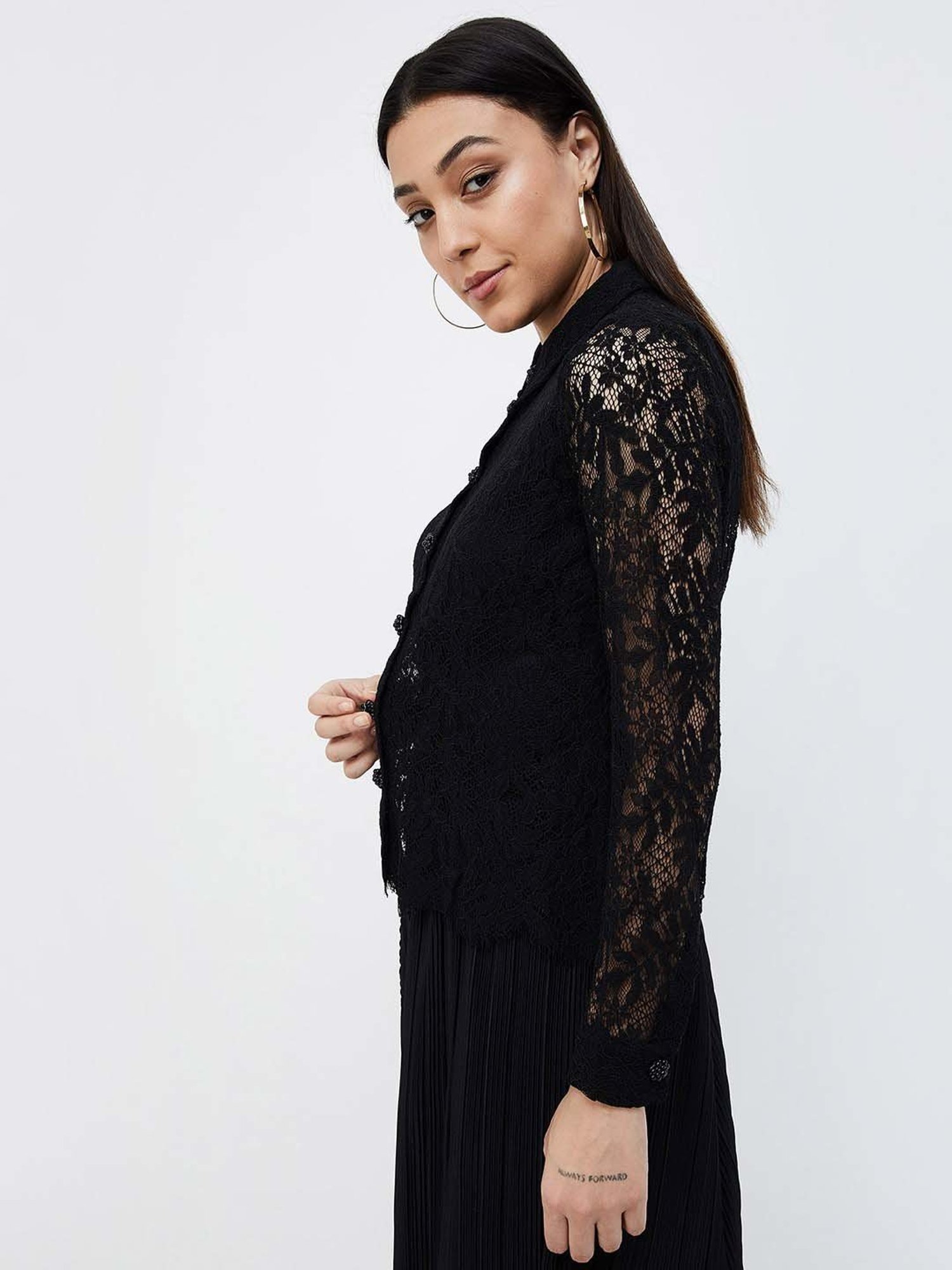 Code by Lifestyle Black Self Pattern Top With Camisole