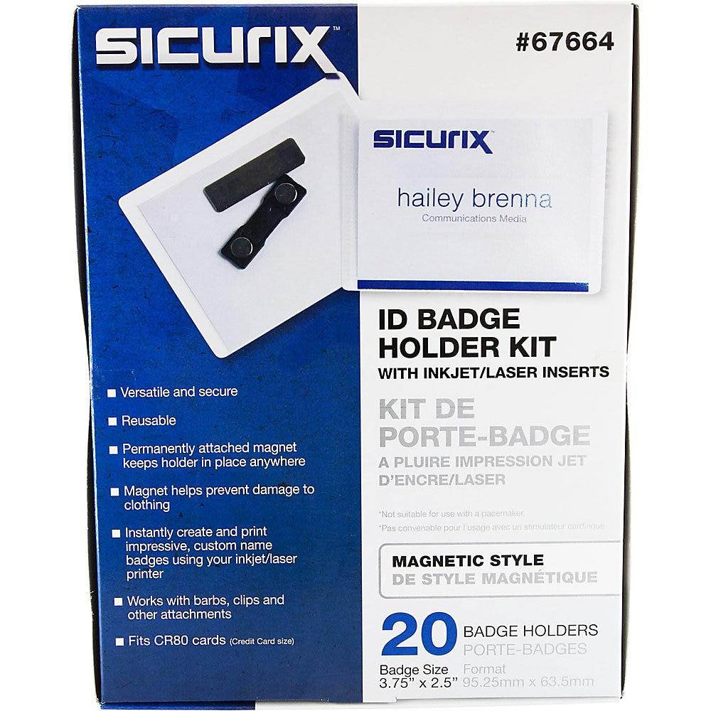 SICURIX Magnetic Custom Badge Kit - 20 / Pack - 3 1/2" Width x 2 1/4" Height - Magnetic, Top Loading - Vinyl - Clear
