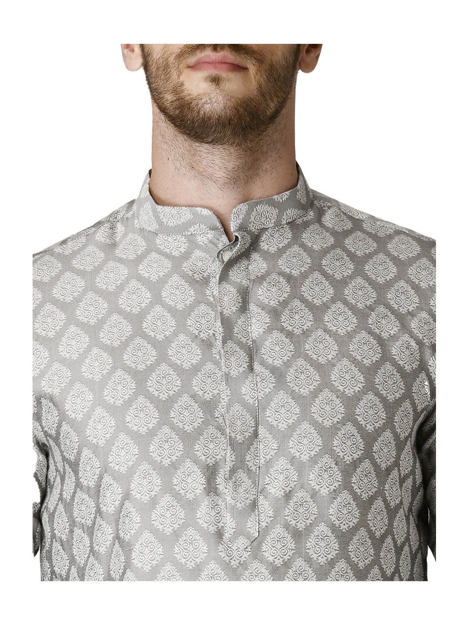 Tabard Light Grey & Beige Printed Kurta & Churidar Set