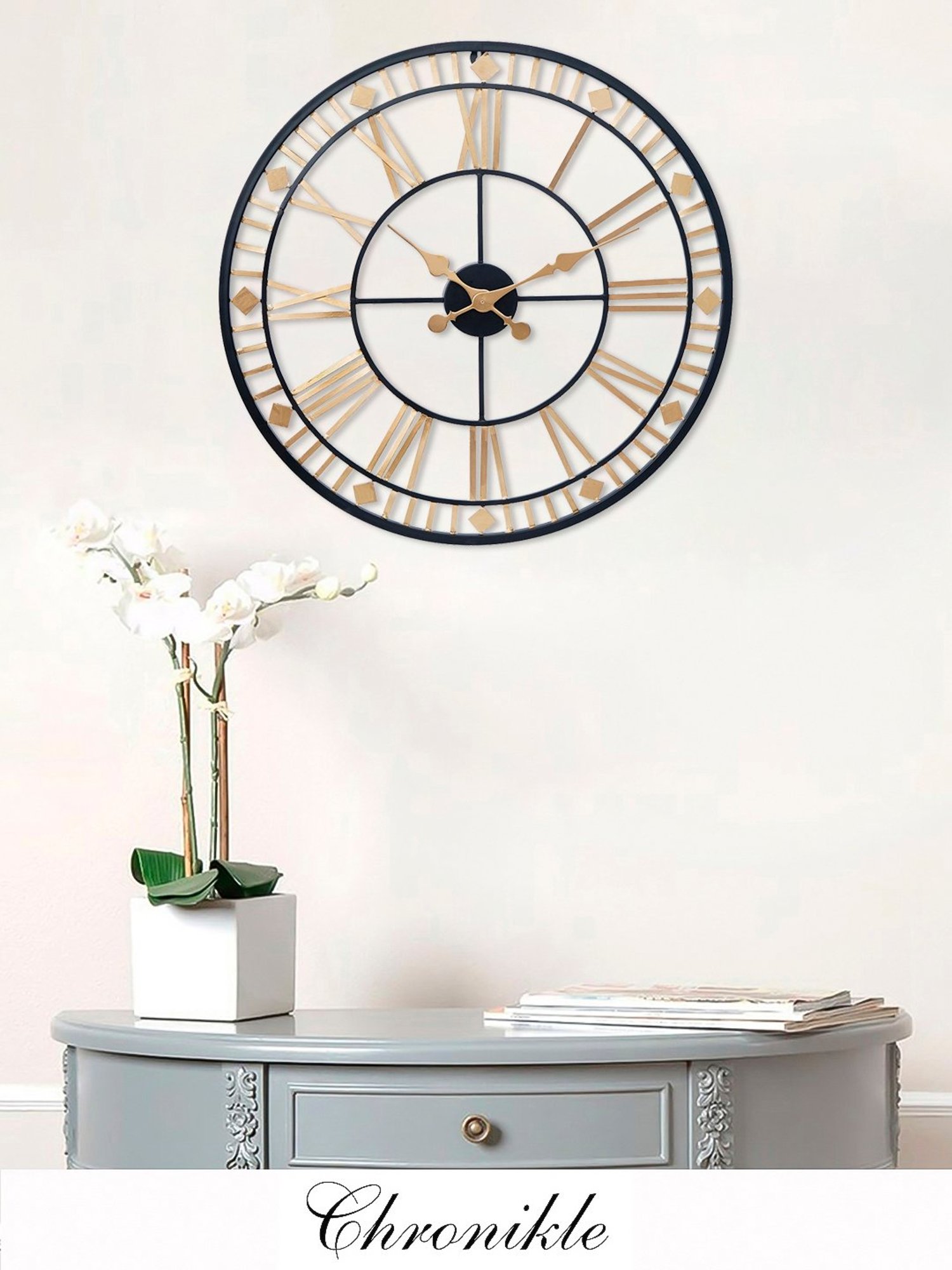CHRONIKLE Round Black & Gold Iron Wall Clock