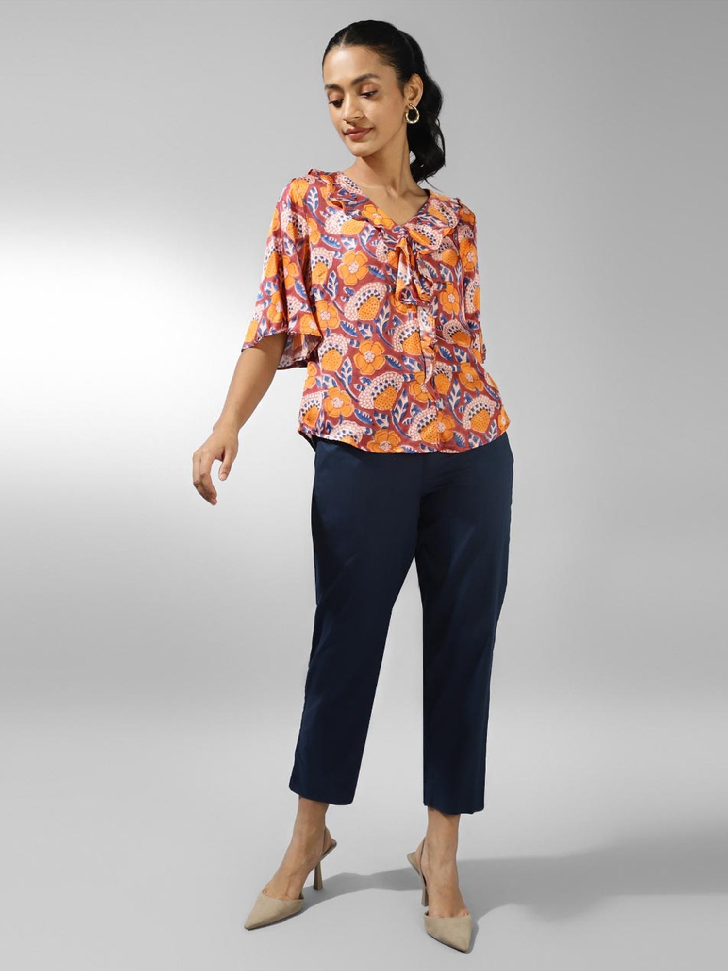 Fabindia Maroon Floral Print Top