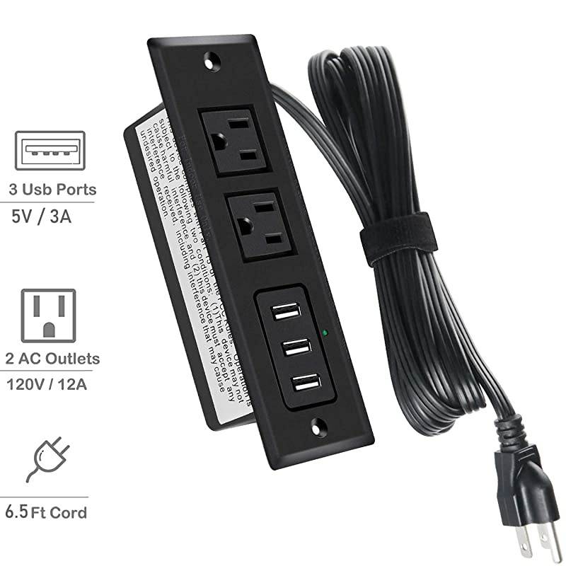 Recessed Power Strip SocketDesktop Power Grommet Power Strip With 2 OutletsHidden Recessed Power Strip with 3A Max USB Charging Ports