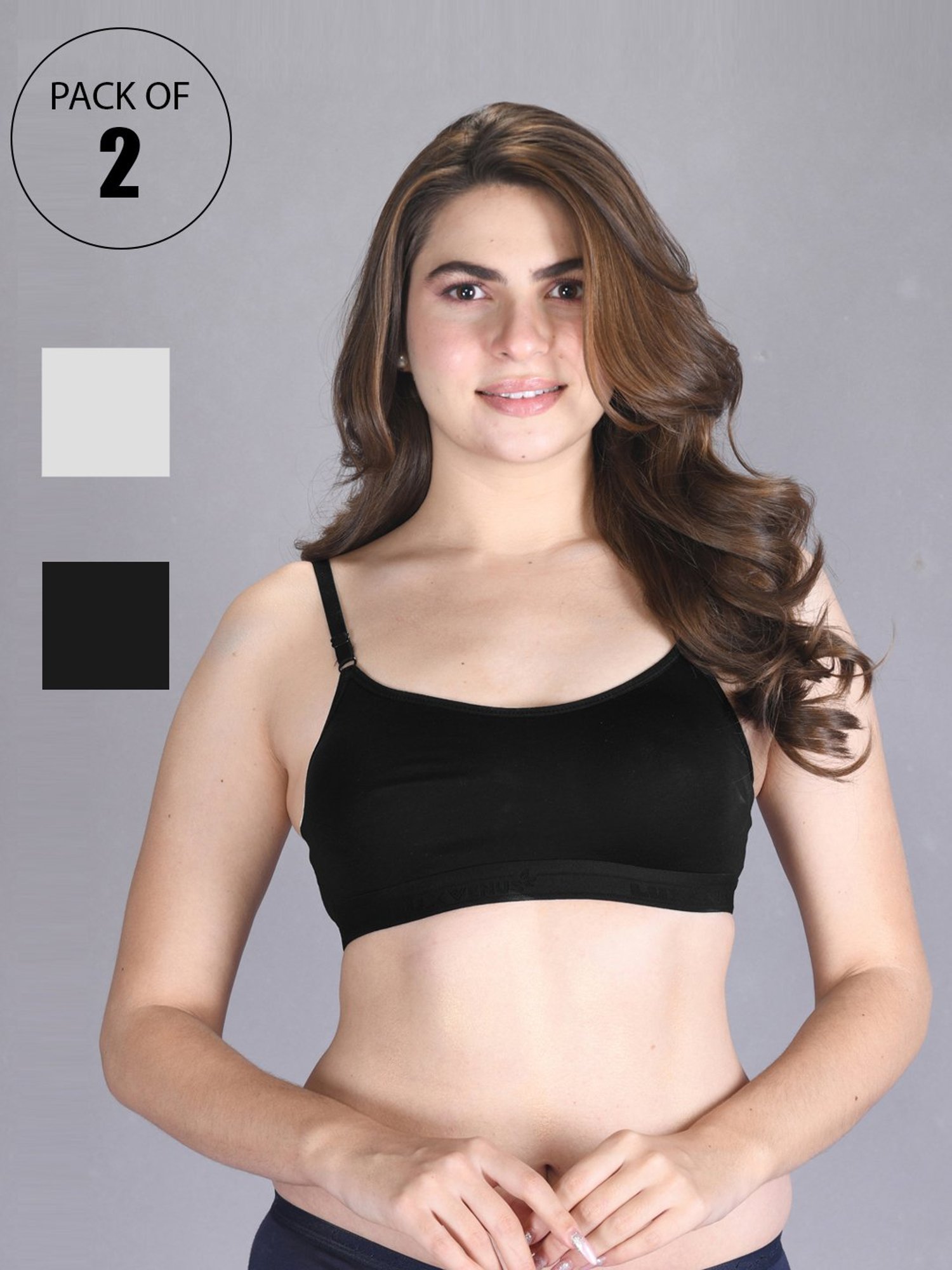 Lux Venus White & Black Full Coverage Non-Wired Sports Bra With Adjustable Strap - Pack of 2