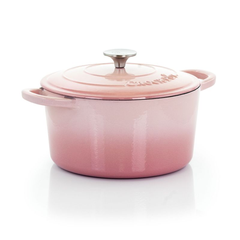 Crock-Pot 2 Piece Artisan 5 Quarts Enamled Cast Iron Dutch Oven in Blush Pink