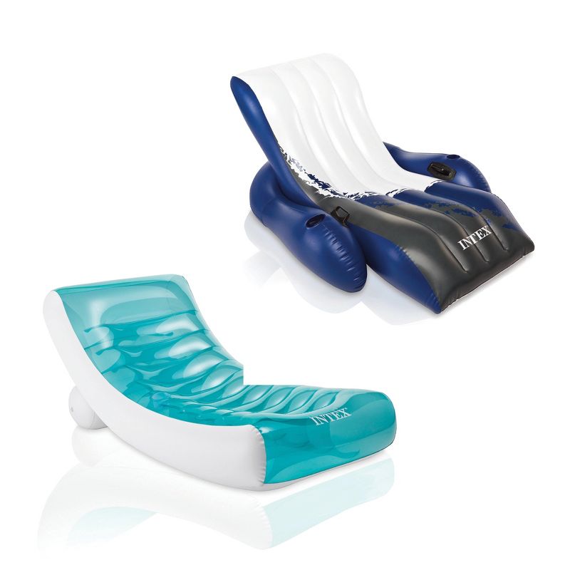 Inflatable Lounge Pool Chair Bundled w/ Inflatable Pool Recliner Lounger Chair