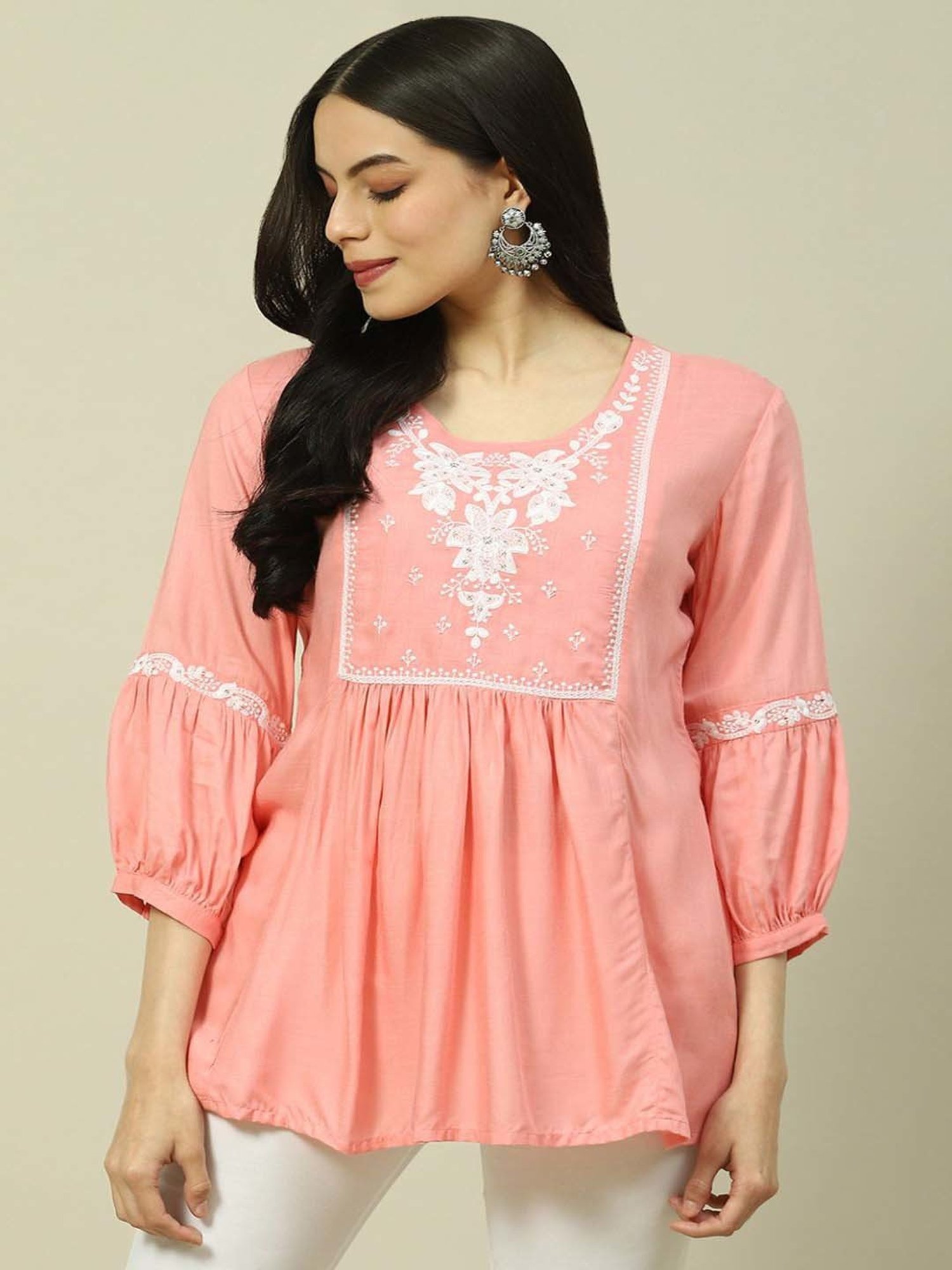 Rangriti Pink Embroidered Top
