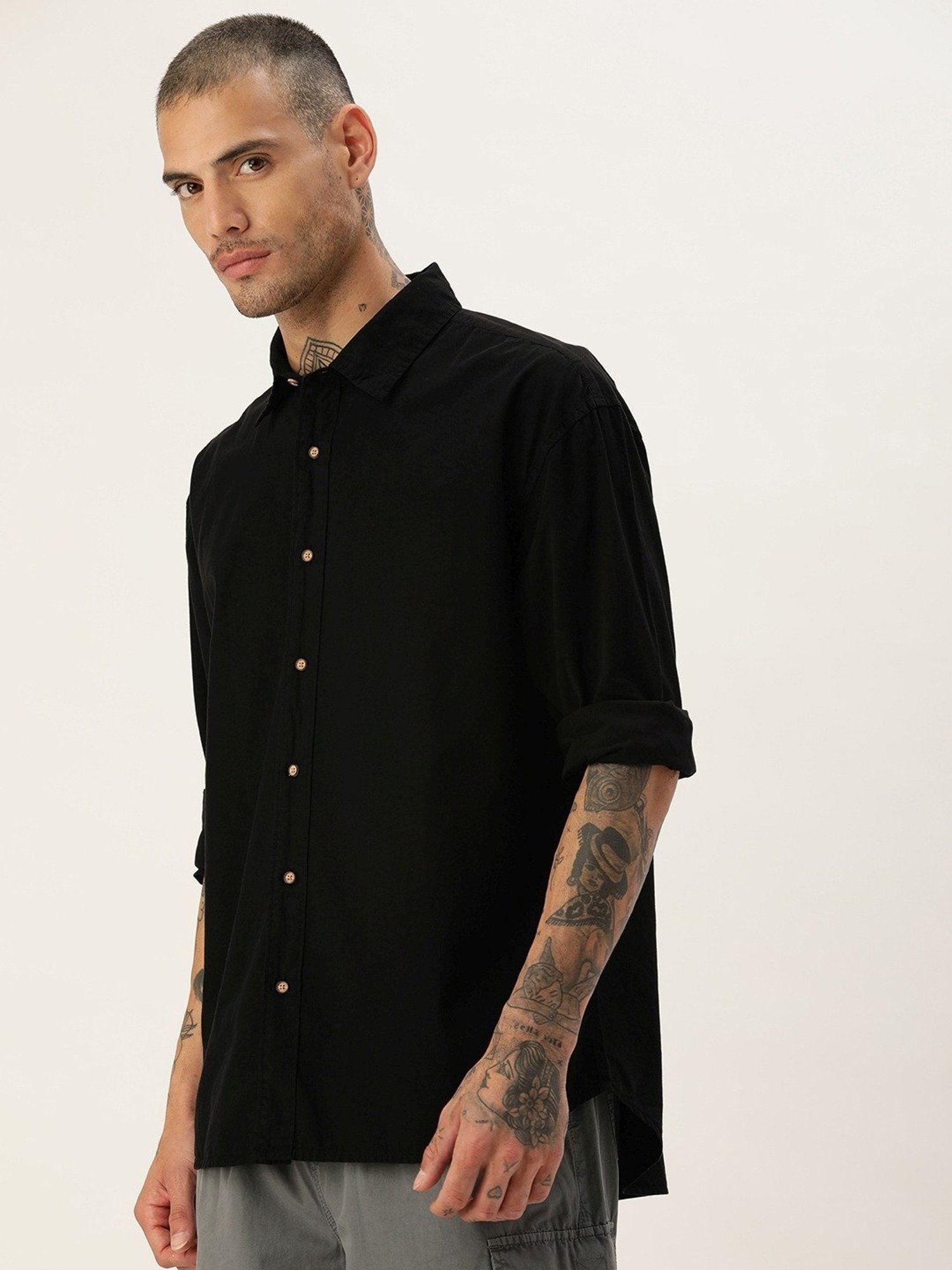 Bene Kleed Black Cotton Oversized Shirt