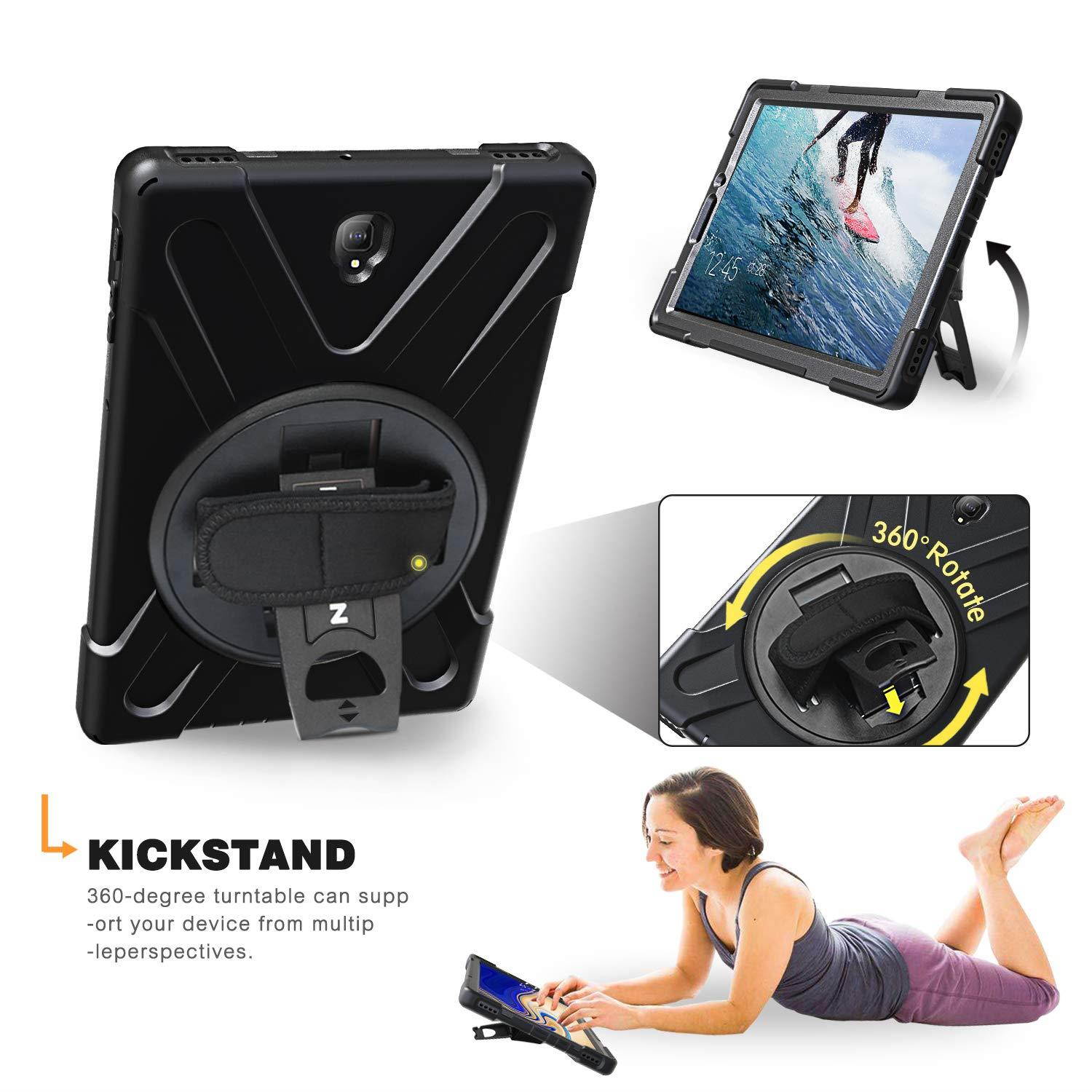 Galaxy Tab S4 10.5 2018 Case,BRAECNstock Heavy Duty Full-Body Protective Case with 360 Degree Stand/Hand Strap/Shoulder Strap for Samsung Galaxy Tab S4 10.5 (2018) SM-T830/T835/T837 Tablet (Black)
