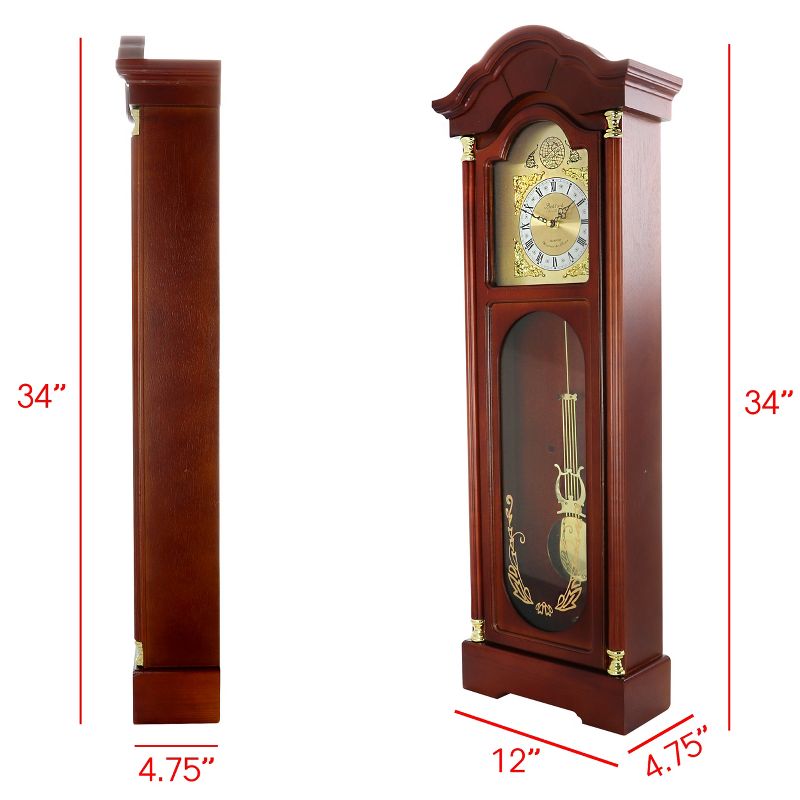 Bedford Clock Collection 33 Inch Chiming Pendulum Wall Clock in Antique Cherry Oak Finish
