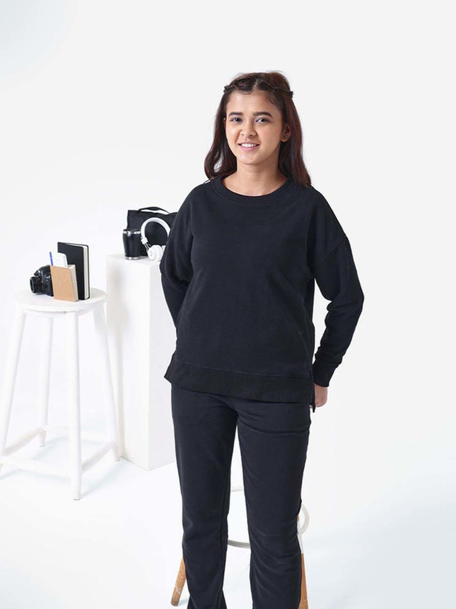 BlissClub Black Relaxed Fit Sports Sweatshirt