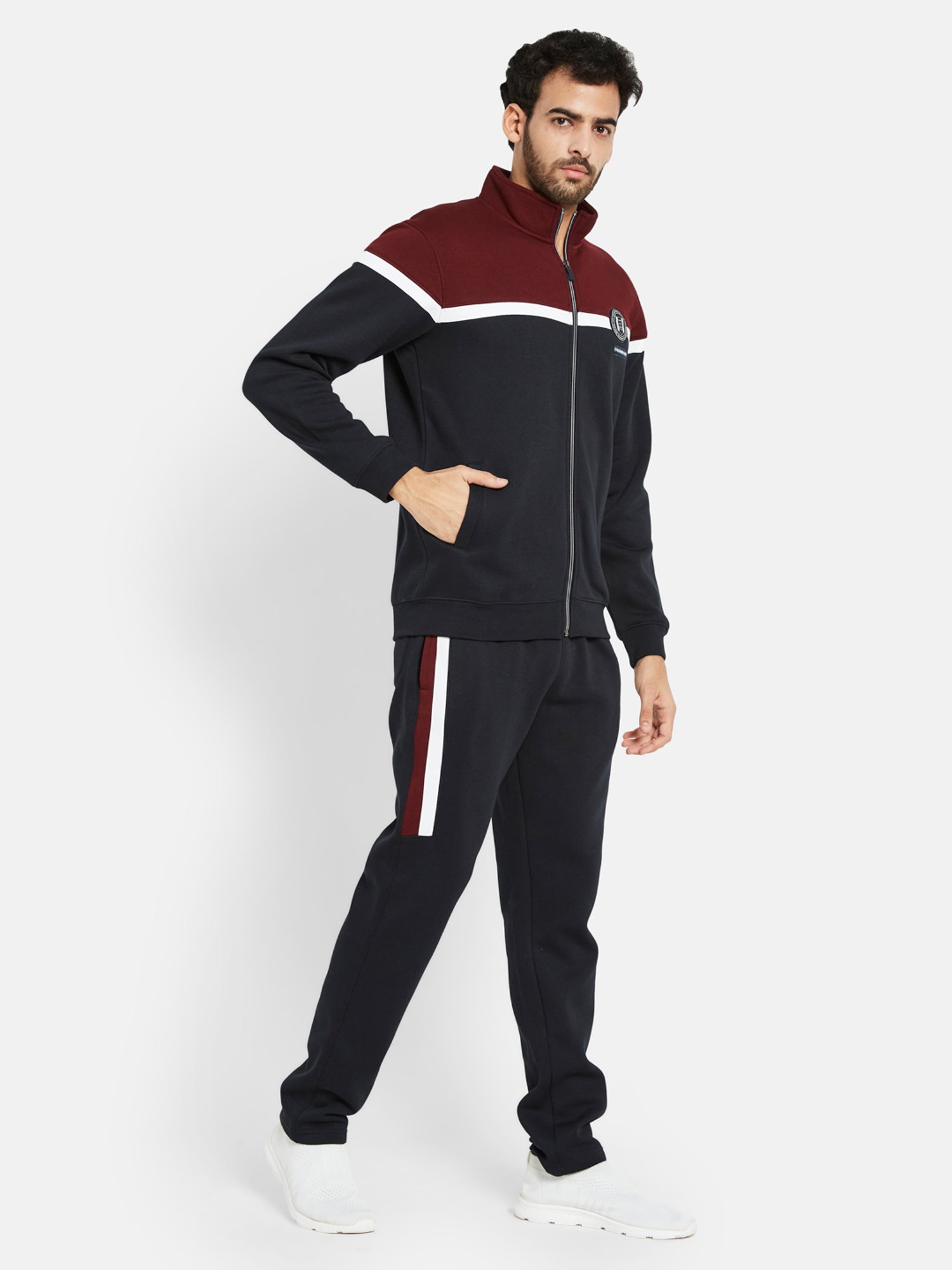Octave Maroon & Navy Regular Fit High Neck Tracksuit